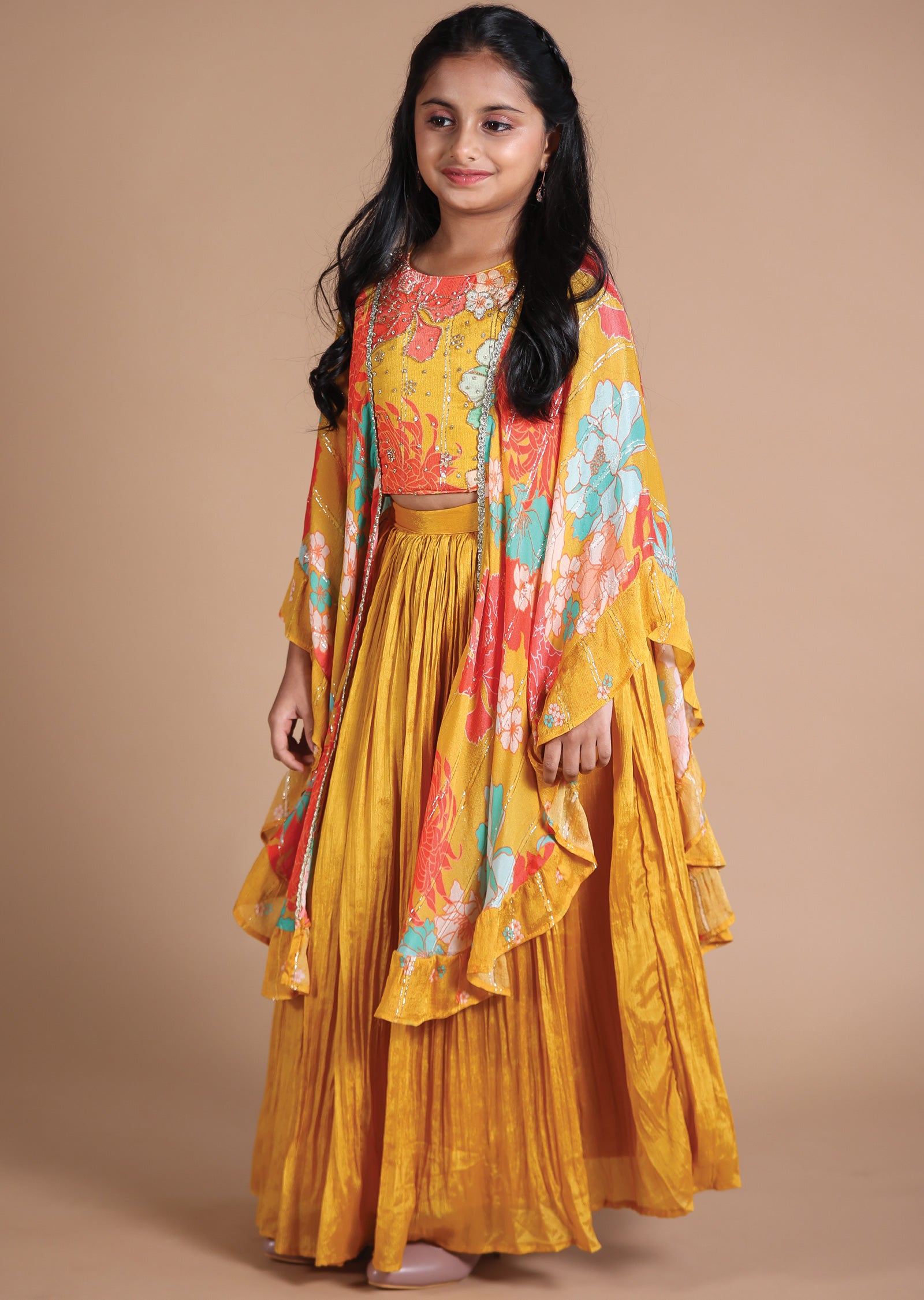 Mustard Chinnon Kids lehenga