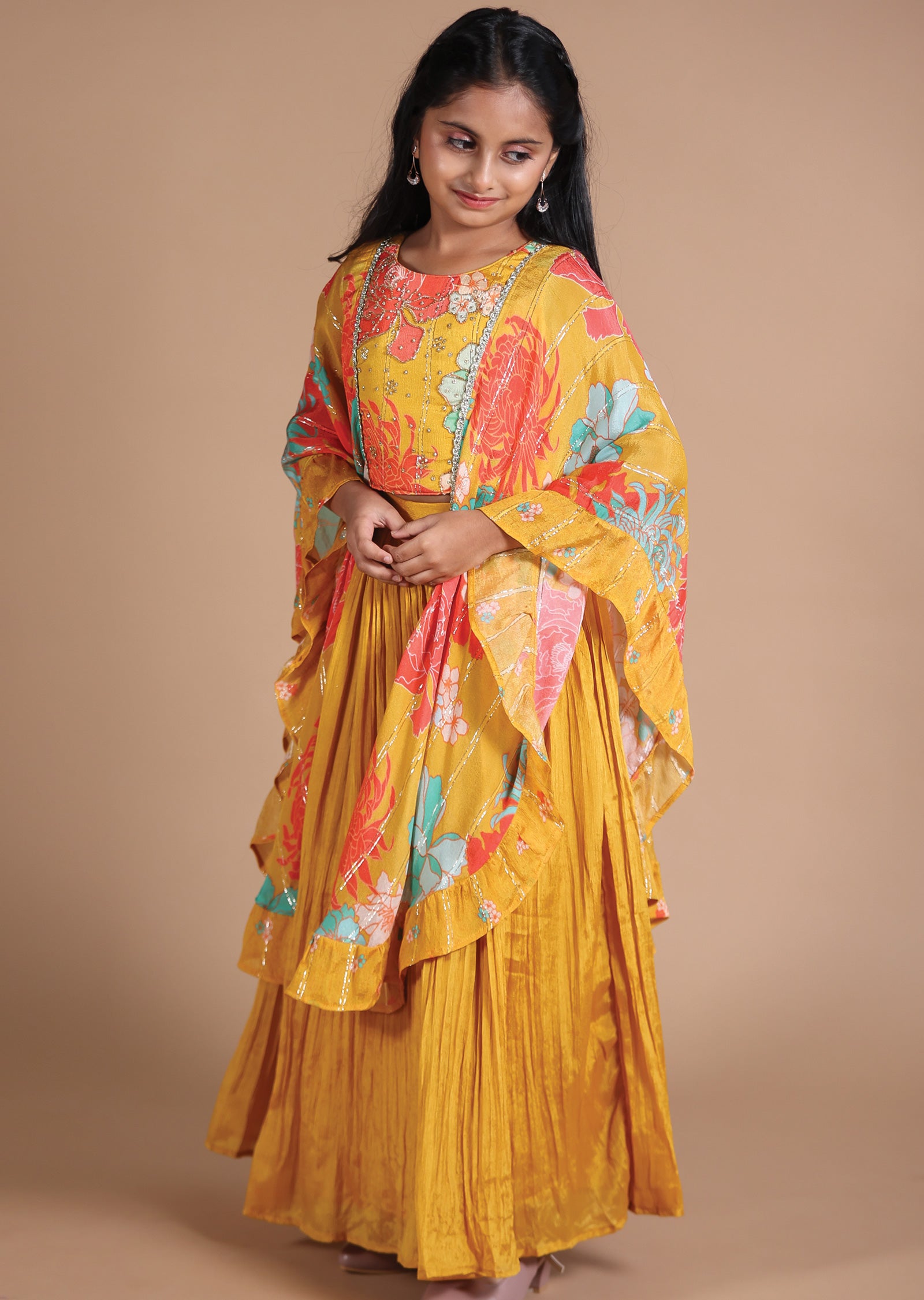 Mustard Chinnon Kids lehenga