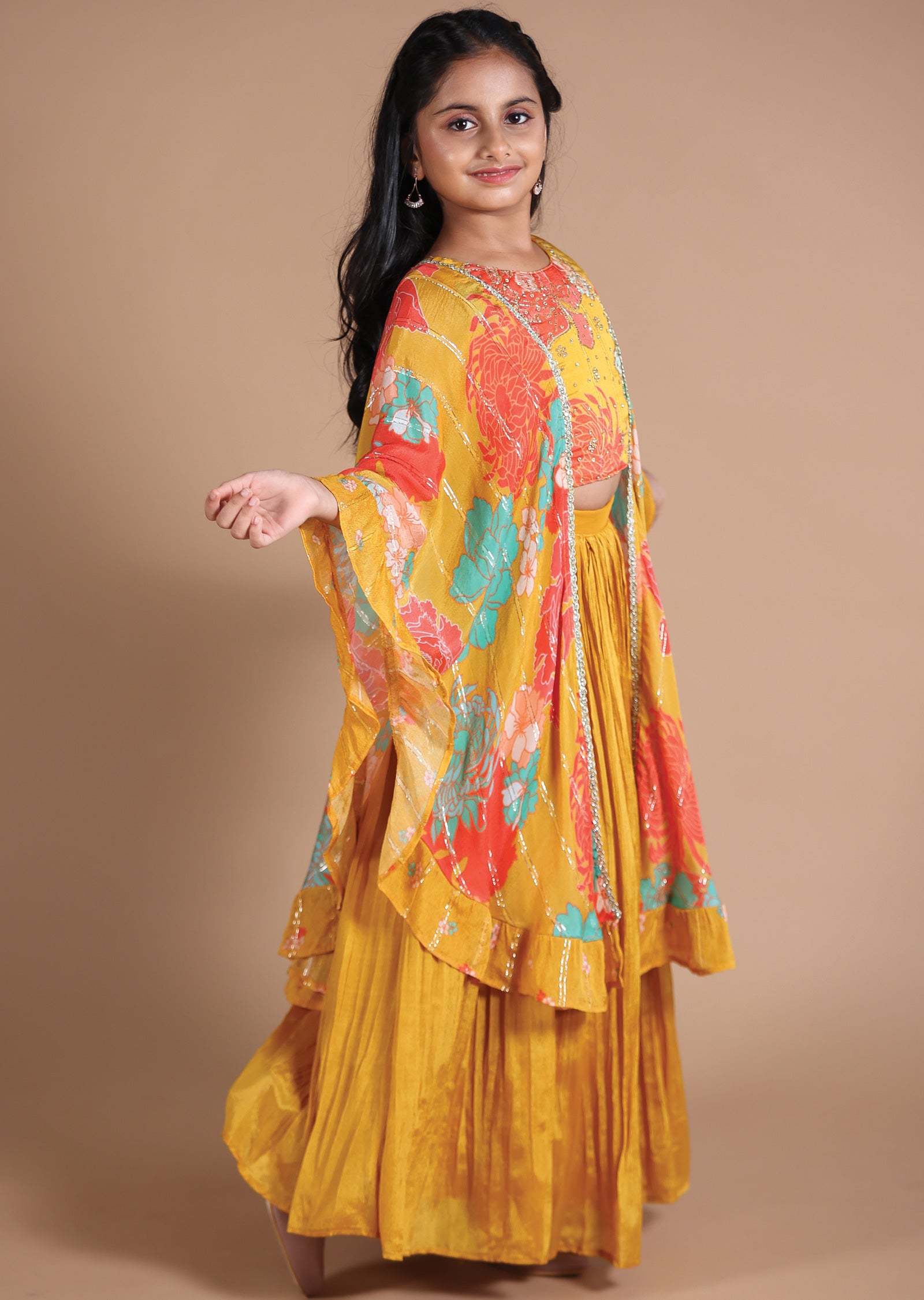 Mustard Chinnon Kids lehenga