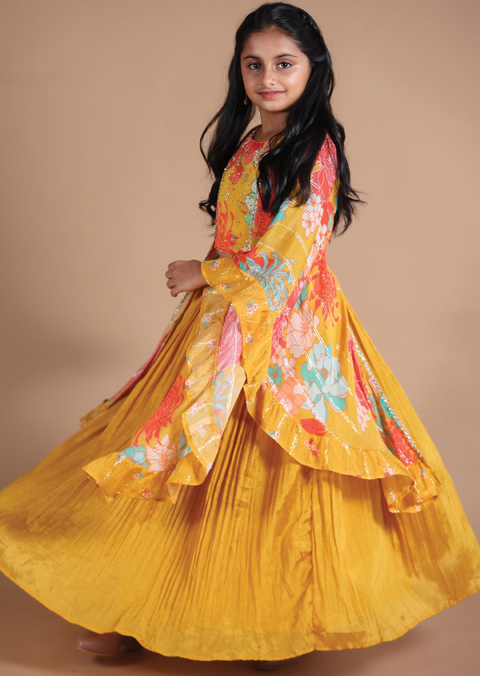 Mustard Chinnon Kids lehenga