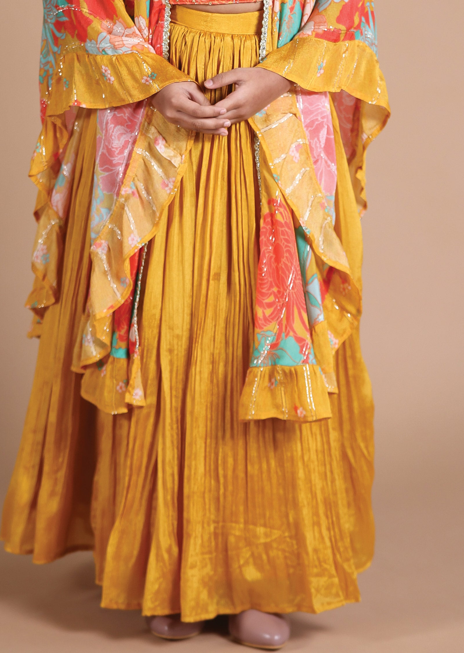Mustard Chinnon Kids lehenga