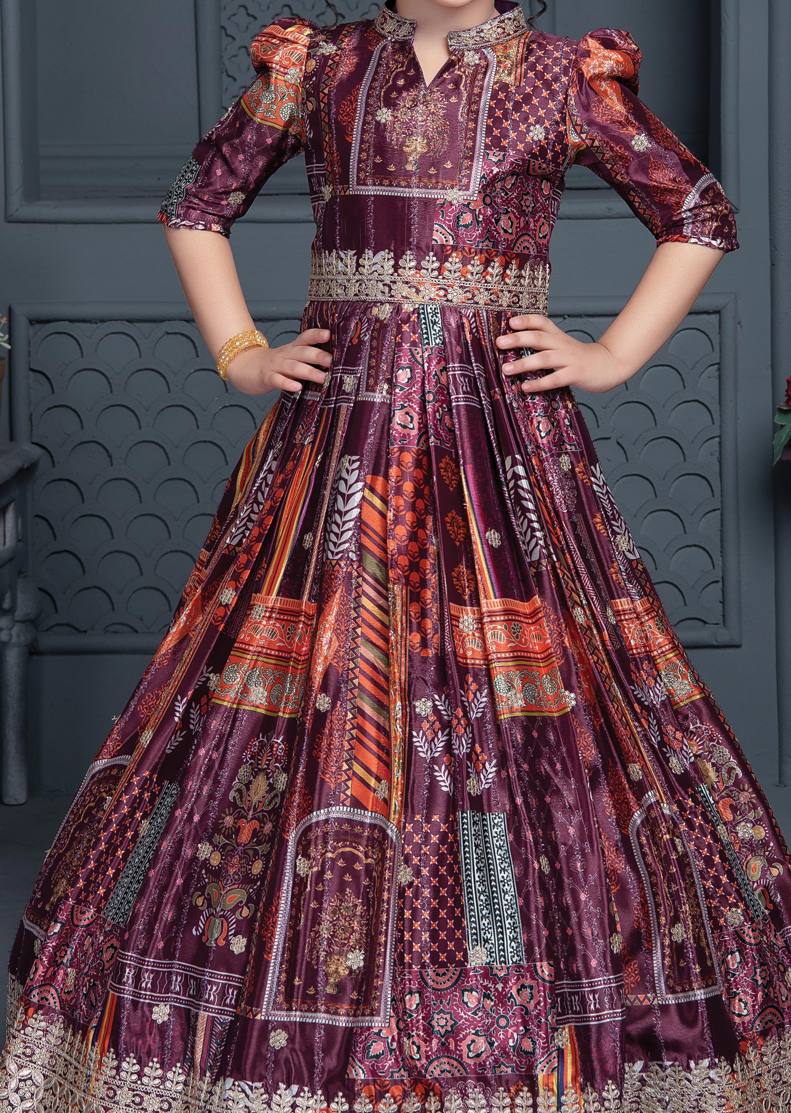 Wine Chinnon Kids Gown