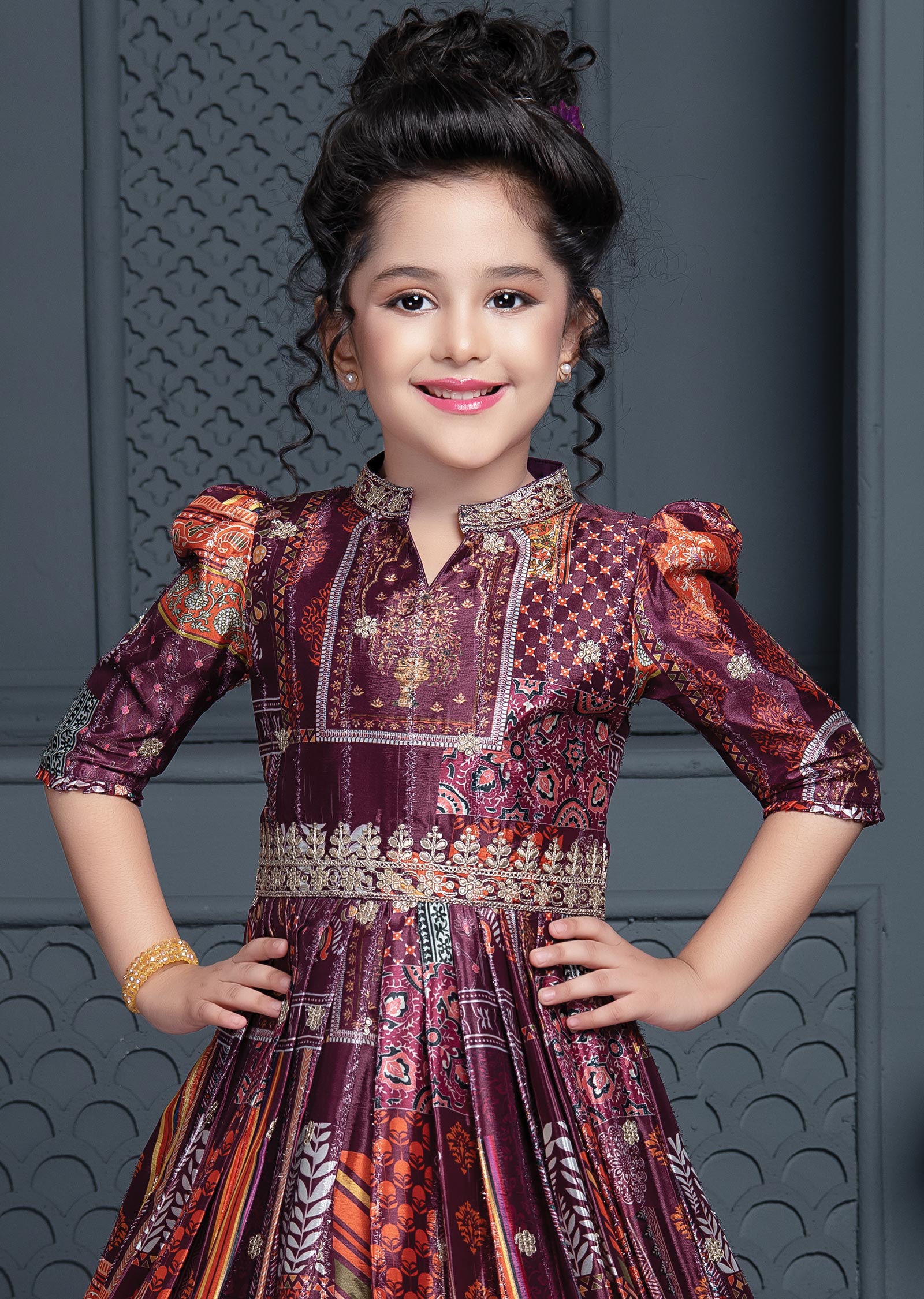 Wine Chinnon Kids Gown