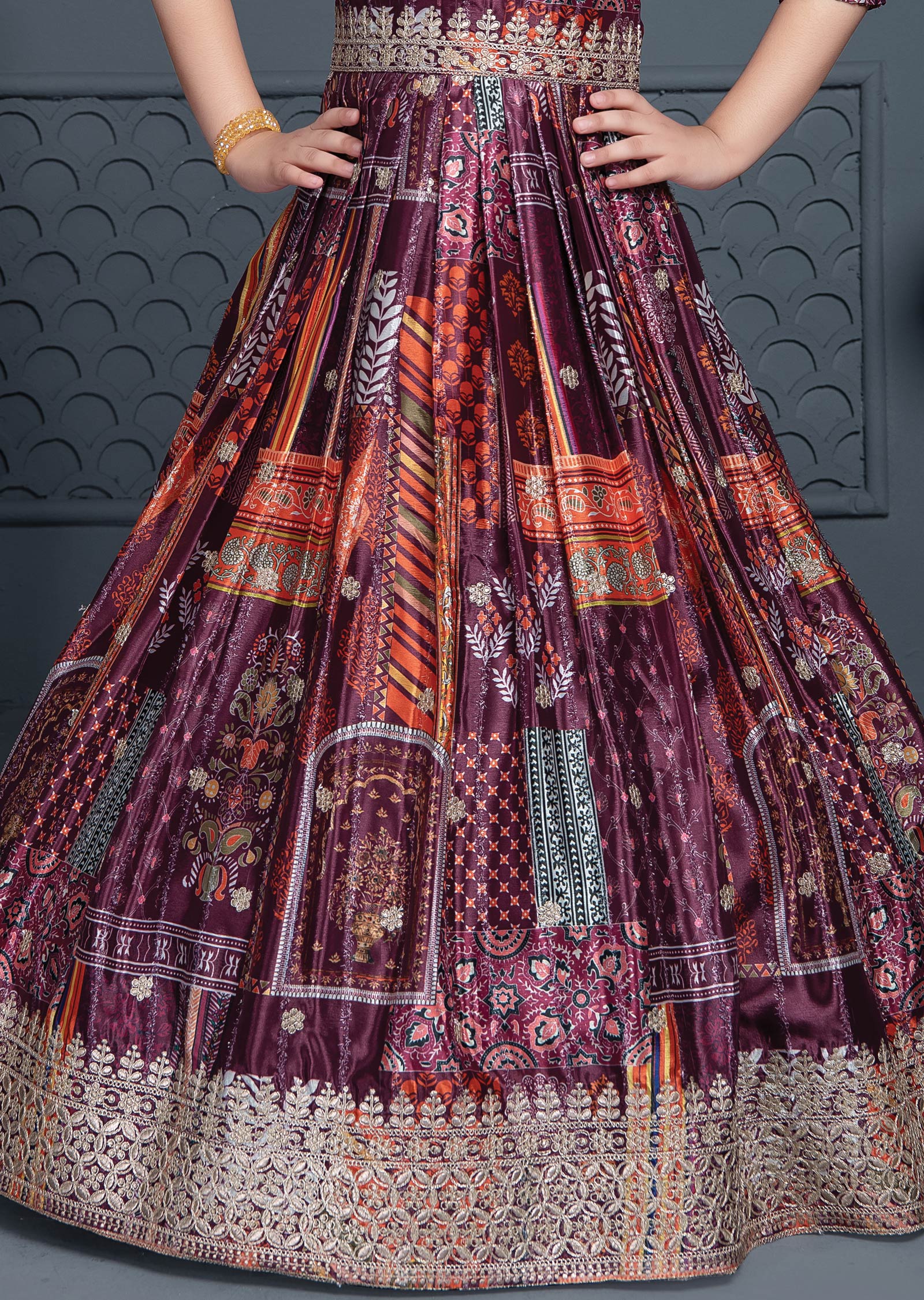 Wine Chinnon Kids Gown