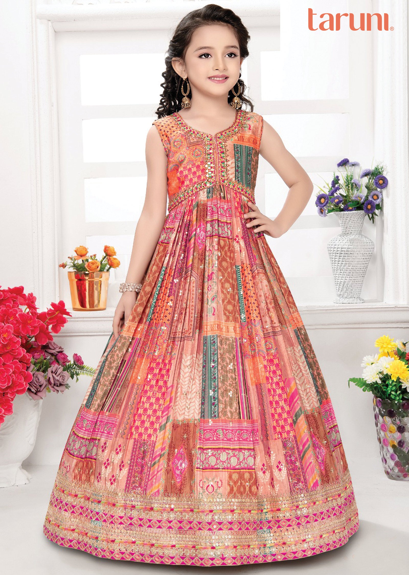 Peach & orange Chinnon Kids Alia Cut Gown