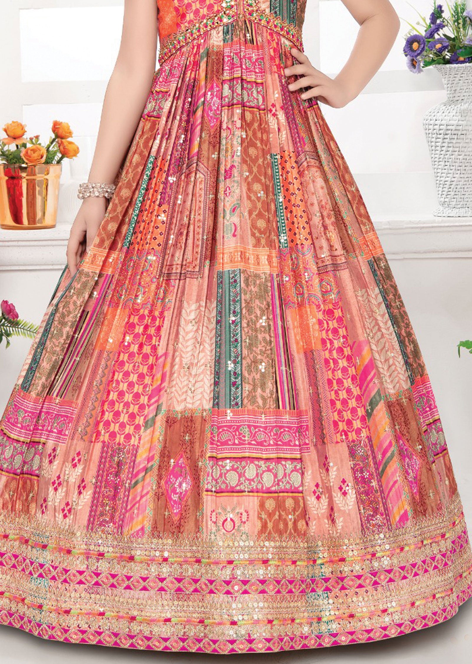 Peach & orange Chinnon Kids Alia Cut Gown