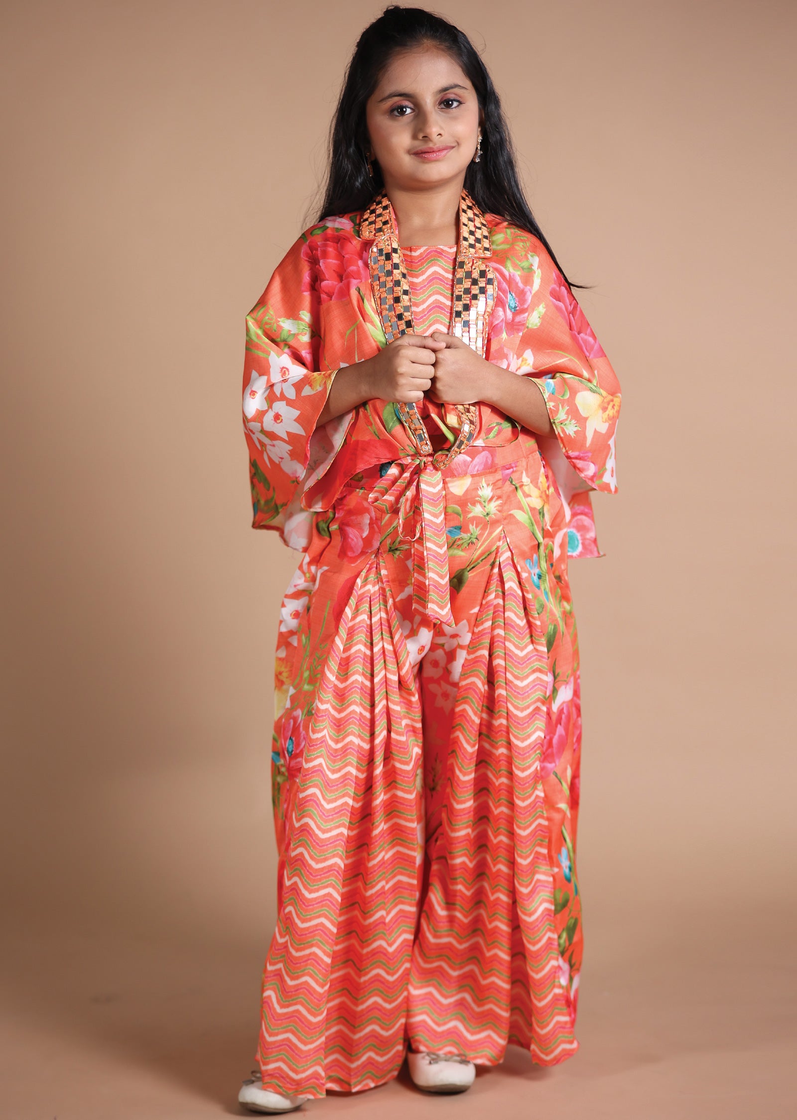 Orange Silk Kids Shararas Ghararas