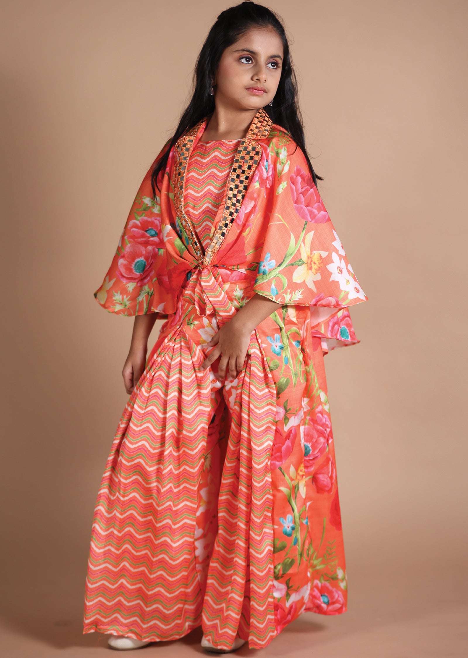Orange Silk Kids Shararas Ghararas