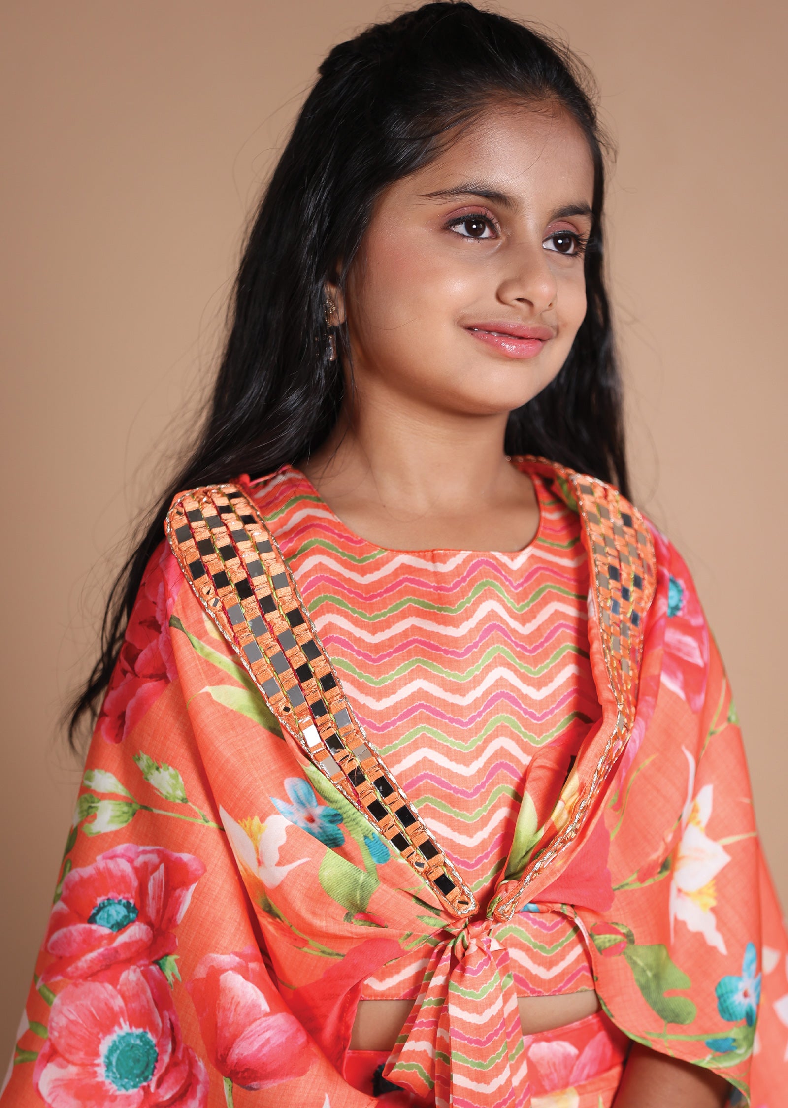 Orange Silk Kids Shararas Ghararas