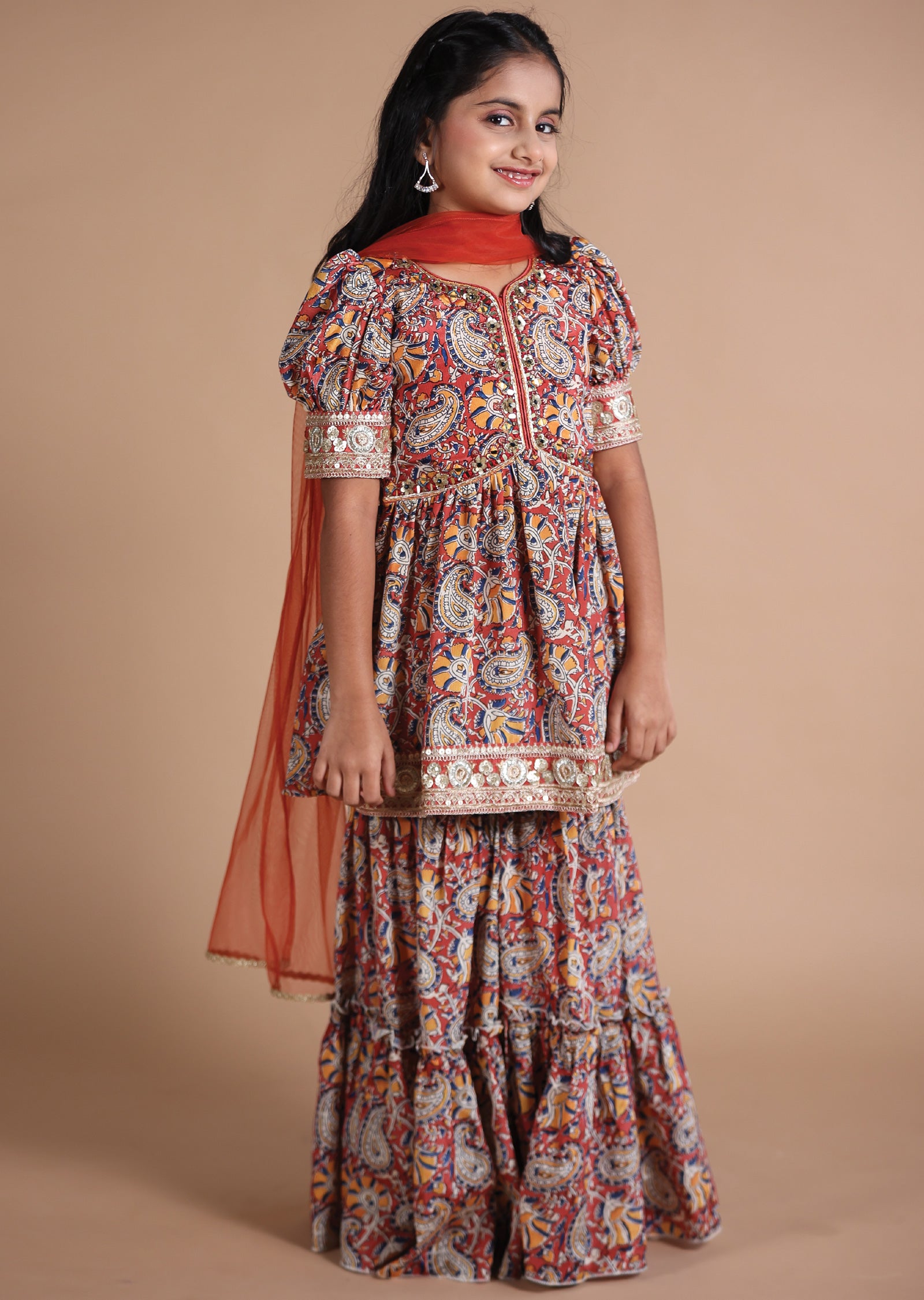 Rust Chinnon Kids Shararas Ghararas