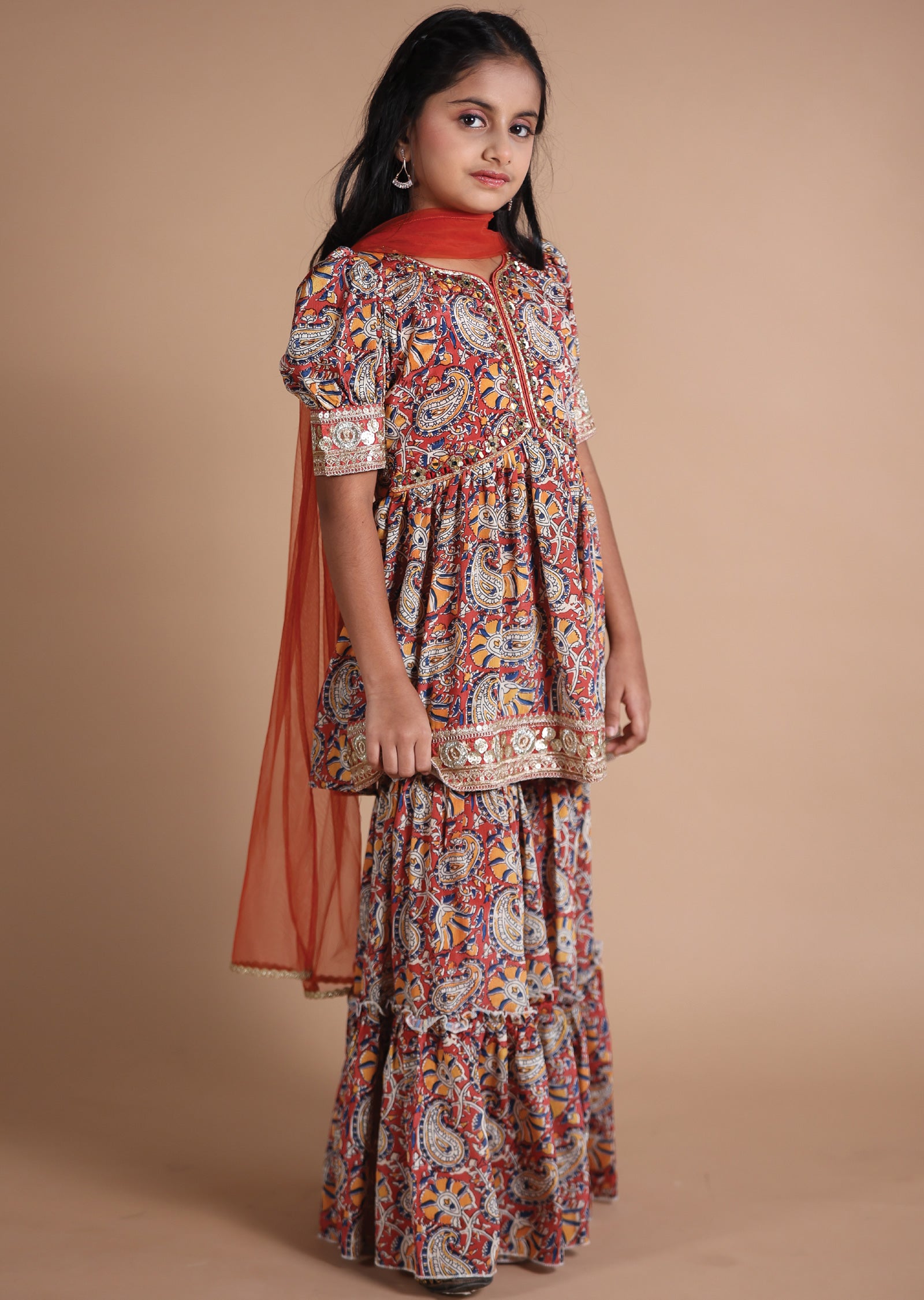 Rust Chinnon Kids Shararas Ghararas