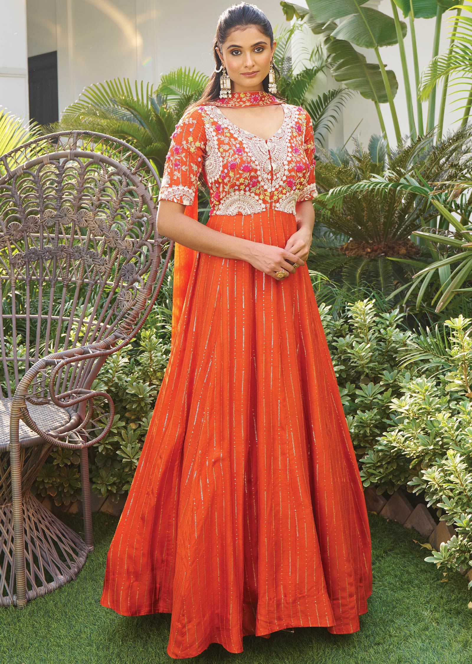 Orange Silk Anarkali Suit