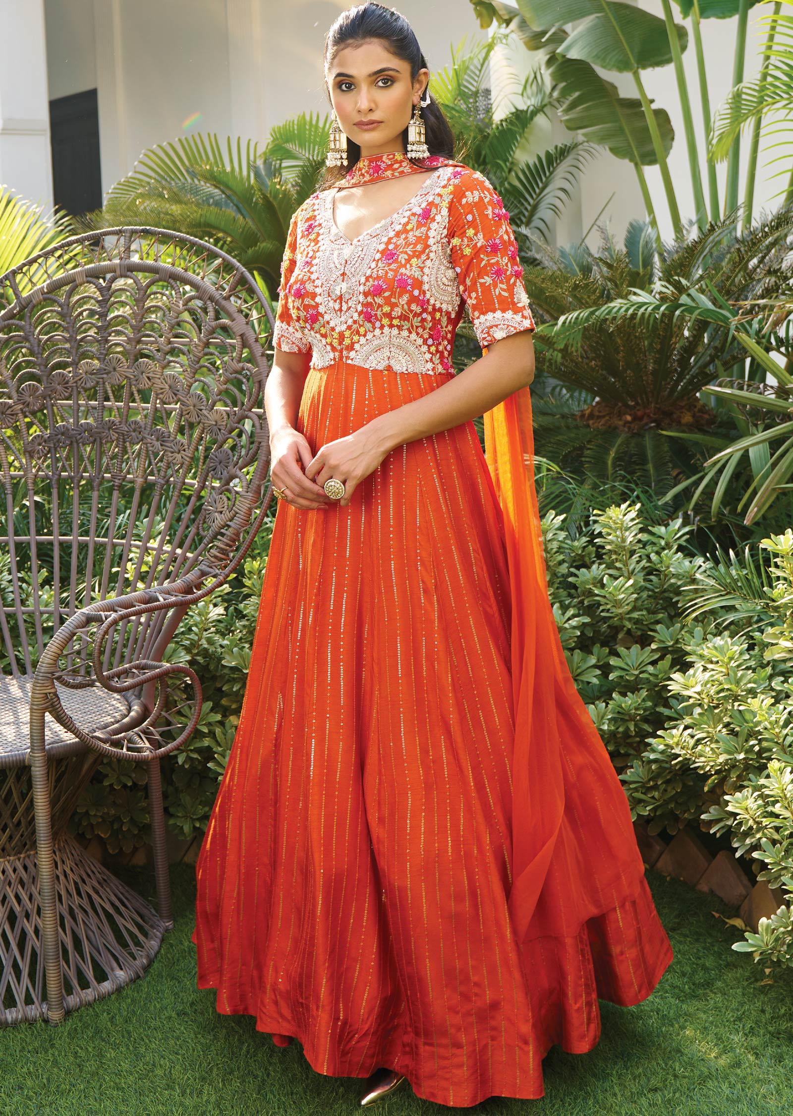 Orange Silk Anarkali Suit