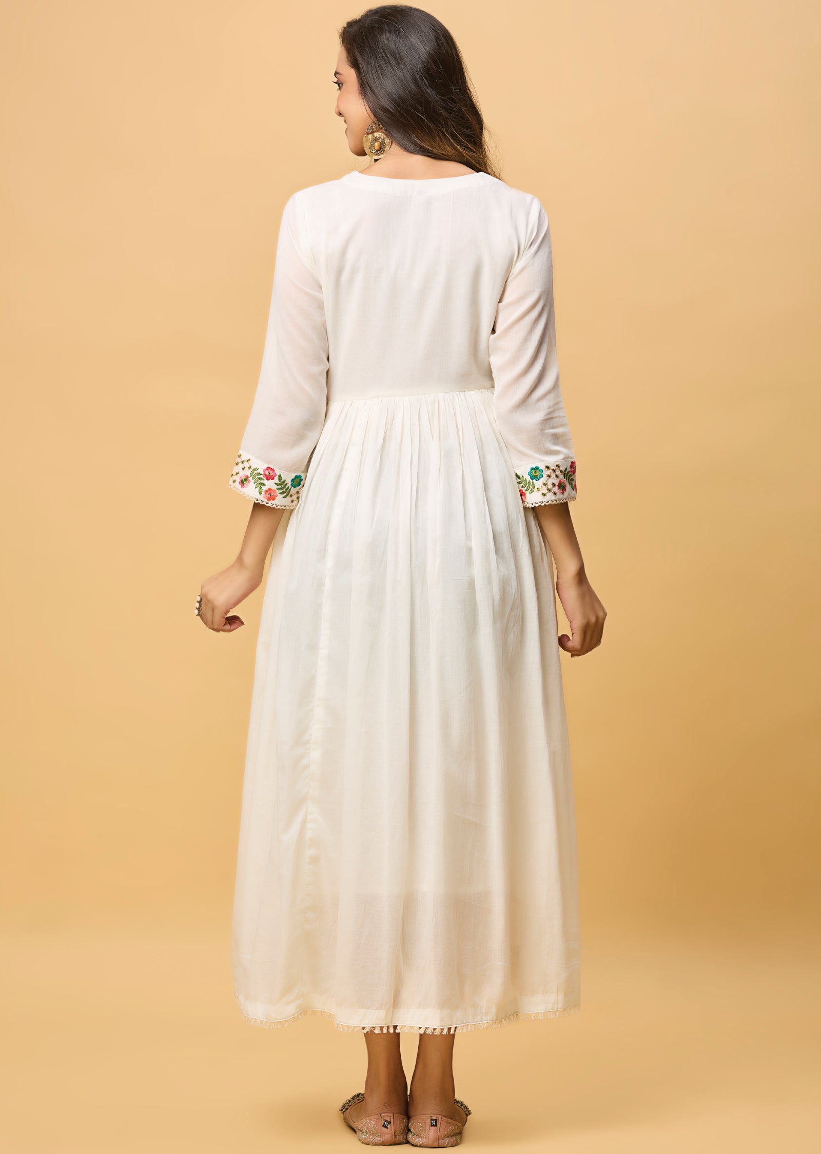 Off White Cotton Anarkali Suit