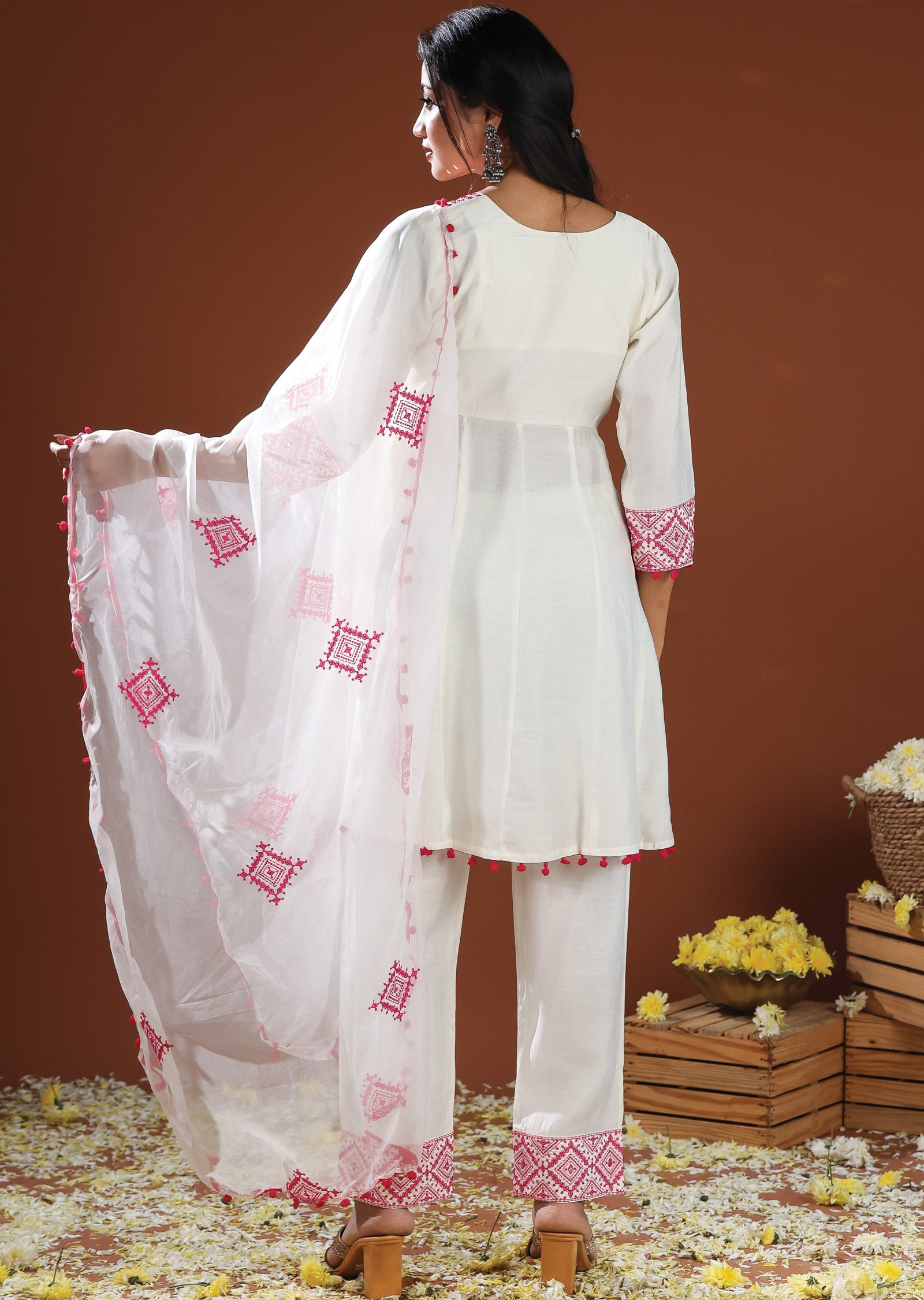 Off White Russian Silk Anarkali Suit