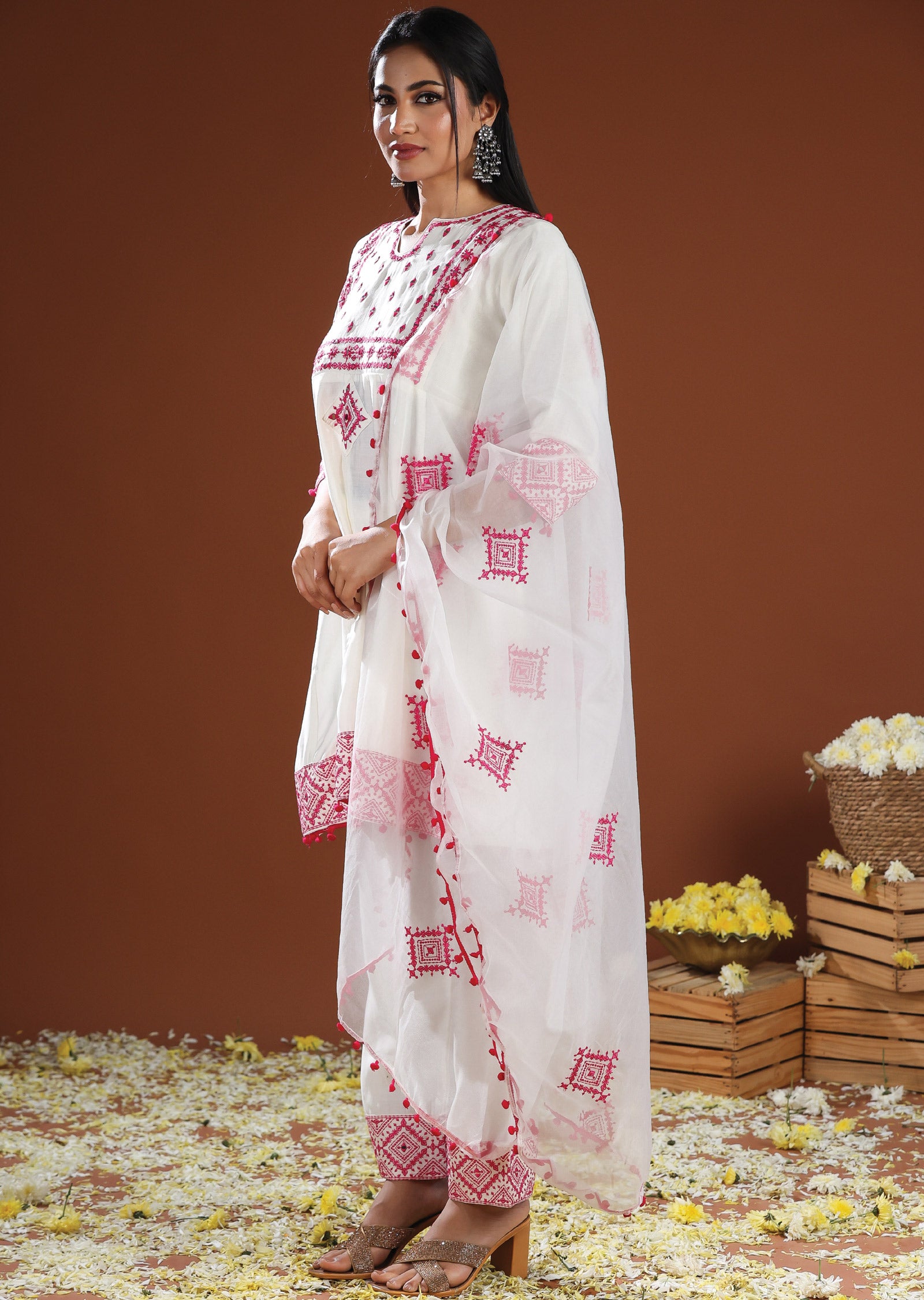 Off White Russian Silk Anarkali Suit