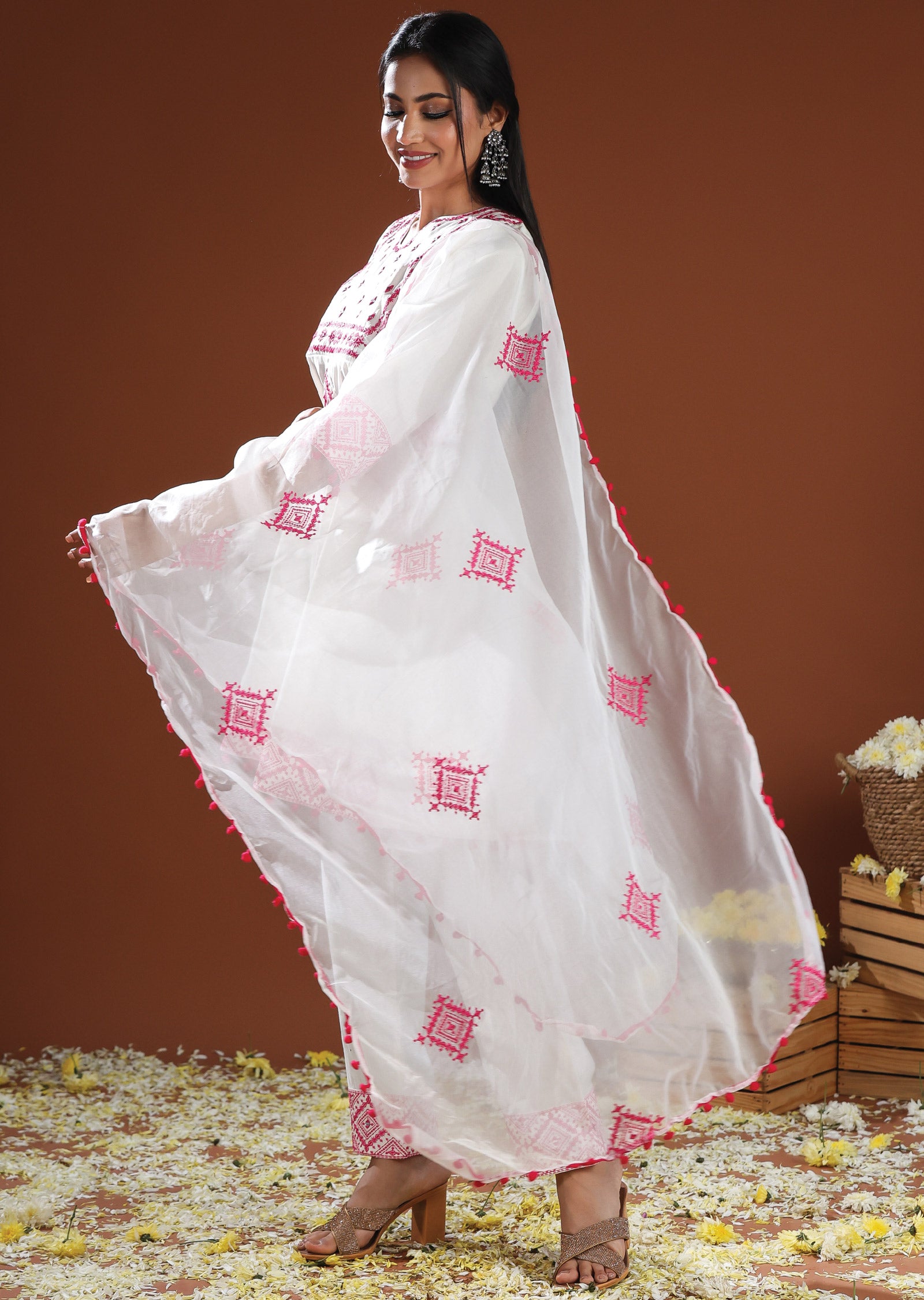 Off White Russian Silk Anarkali Suit