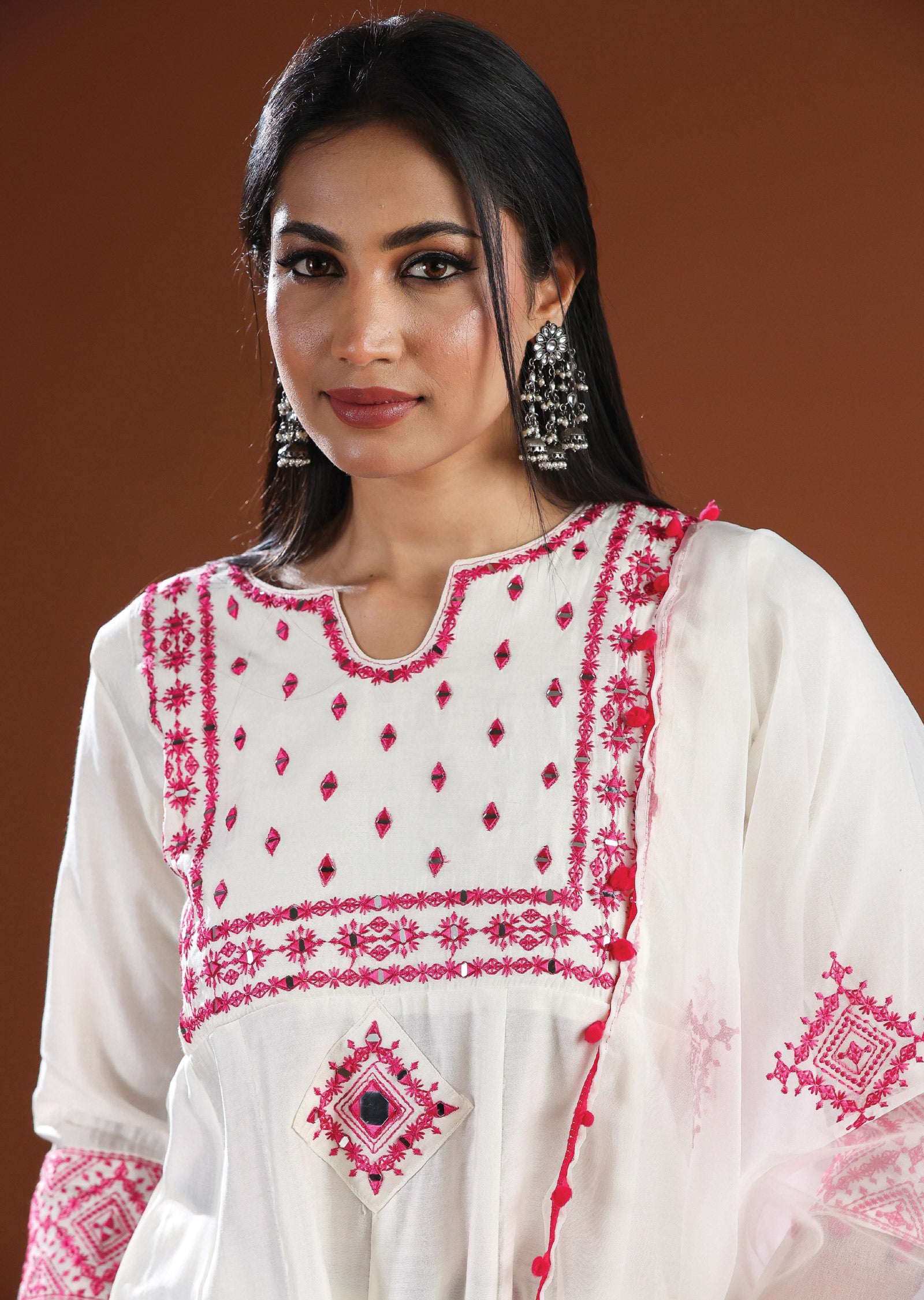Off White Russian Silk Anarkali Suit