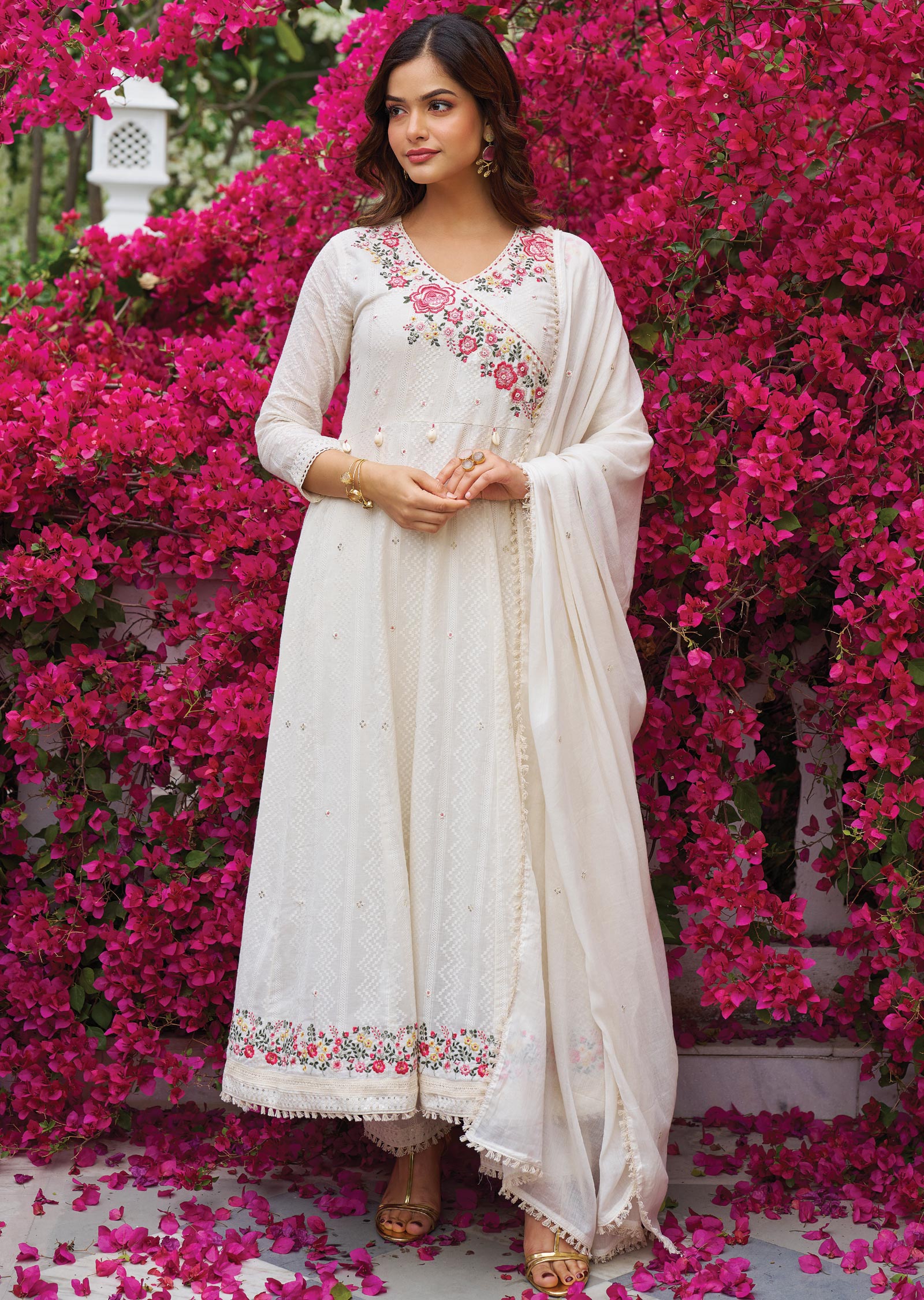 Off White Linen Cotton Anarkali Suit Off White Linen Cotton Anarkali Suit