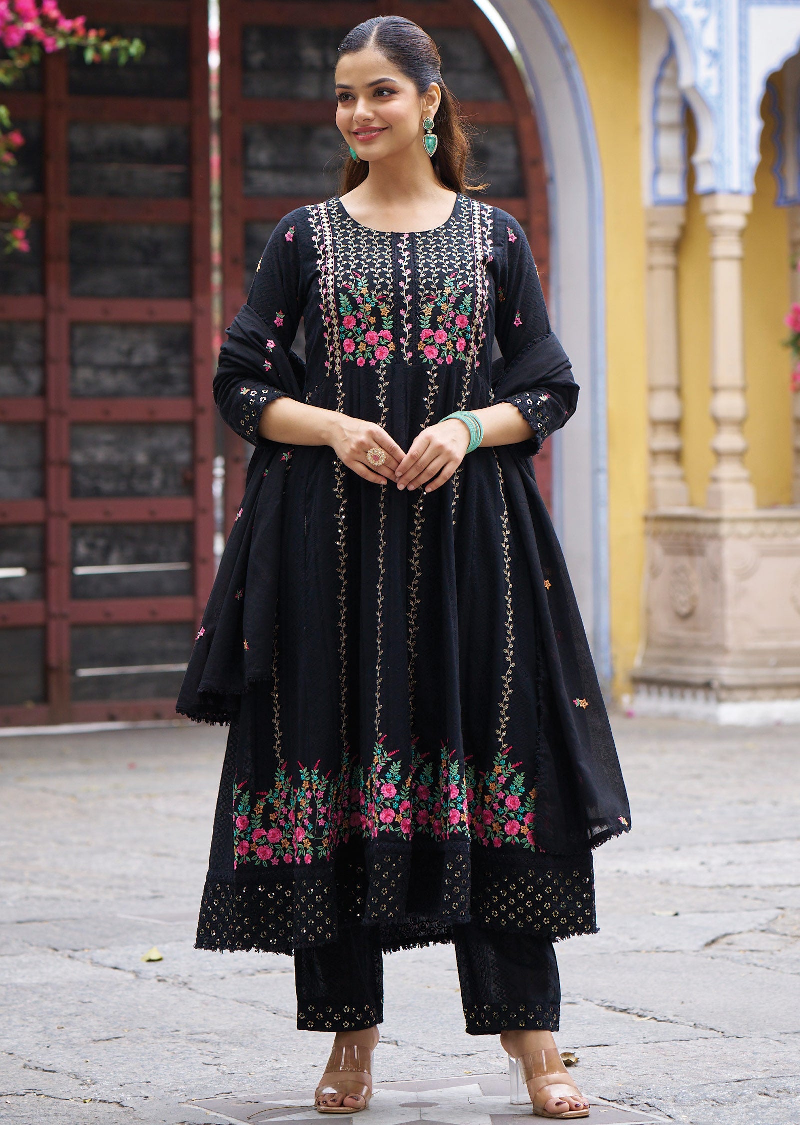Black Cotton Anarkali Suit