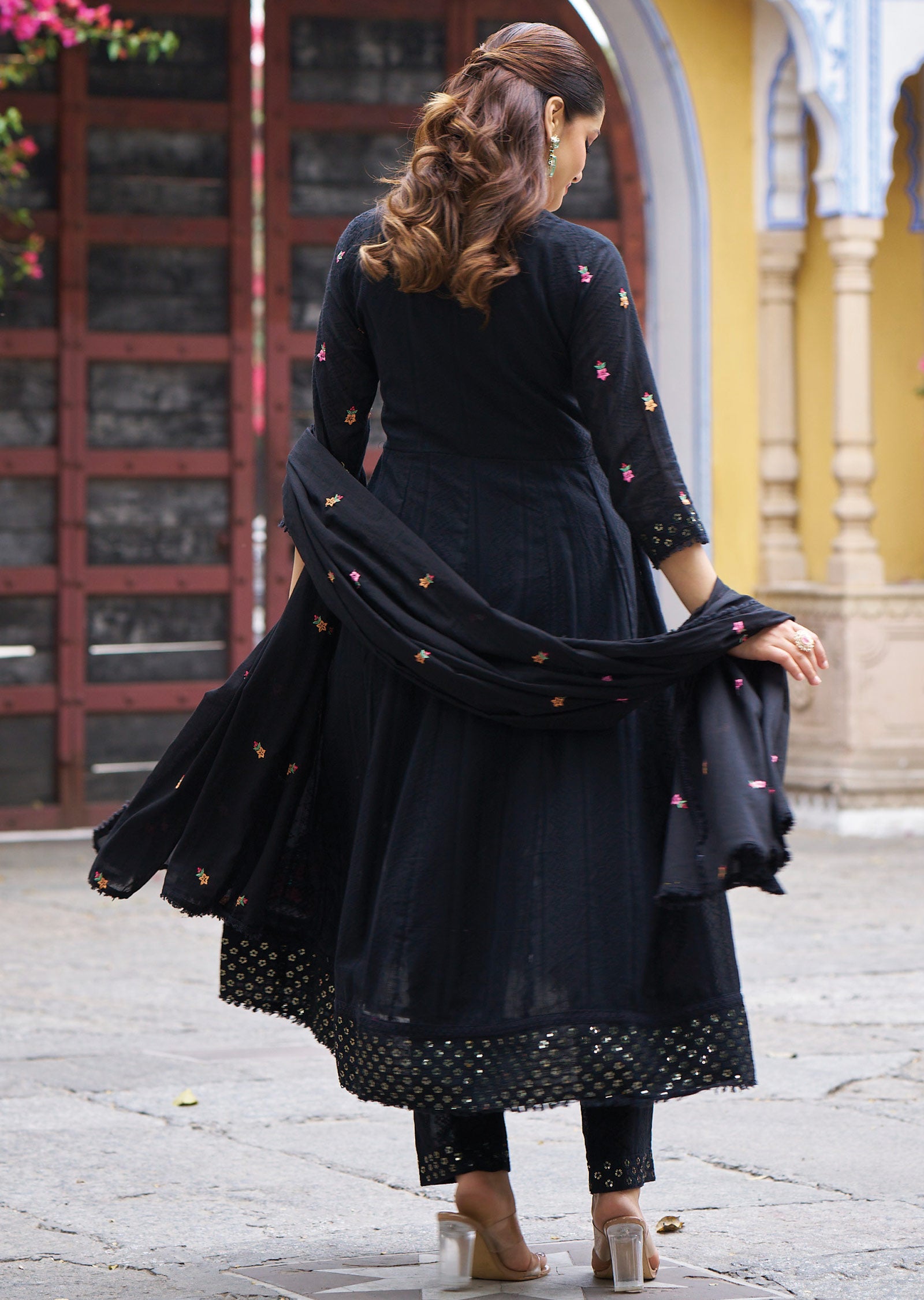 Black Cotton Anarkali Suit