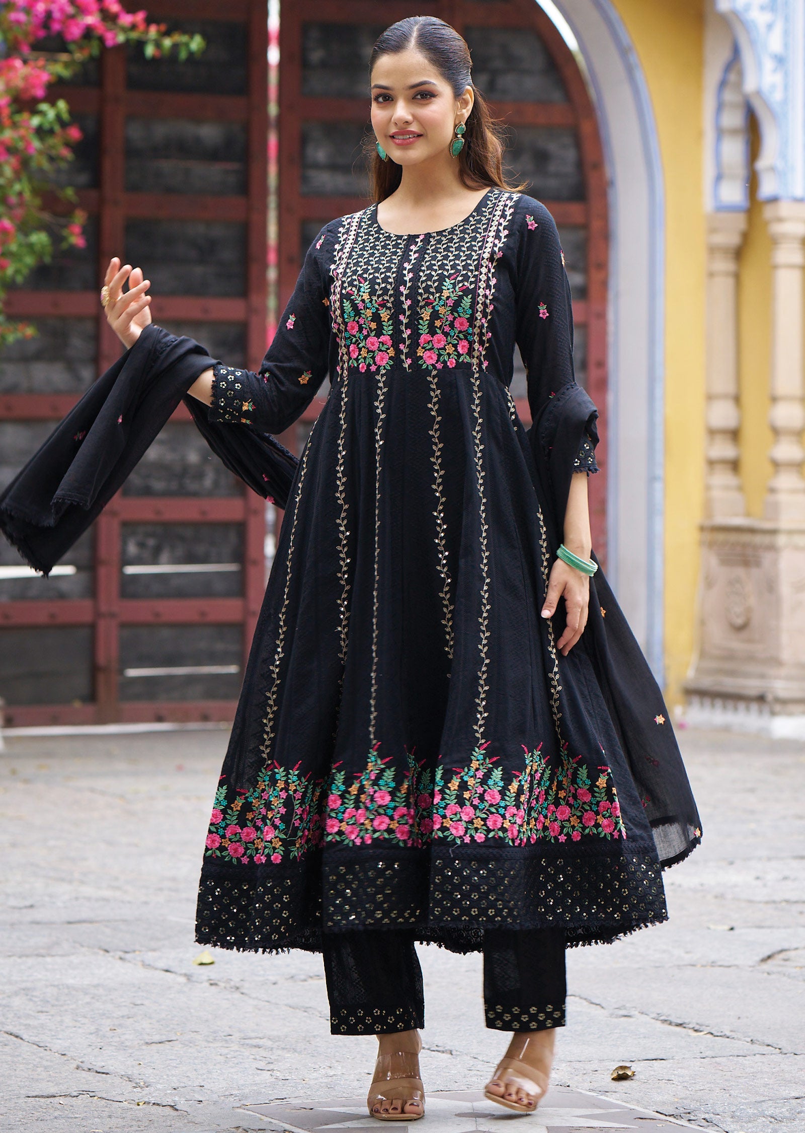 Black Cotton Anarkali Suit