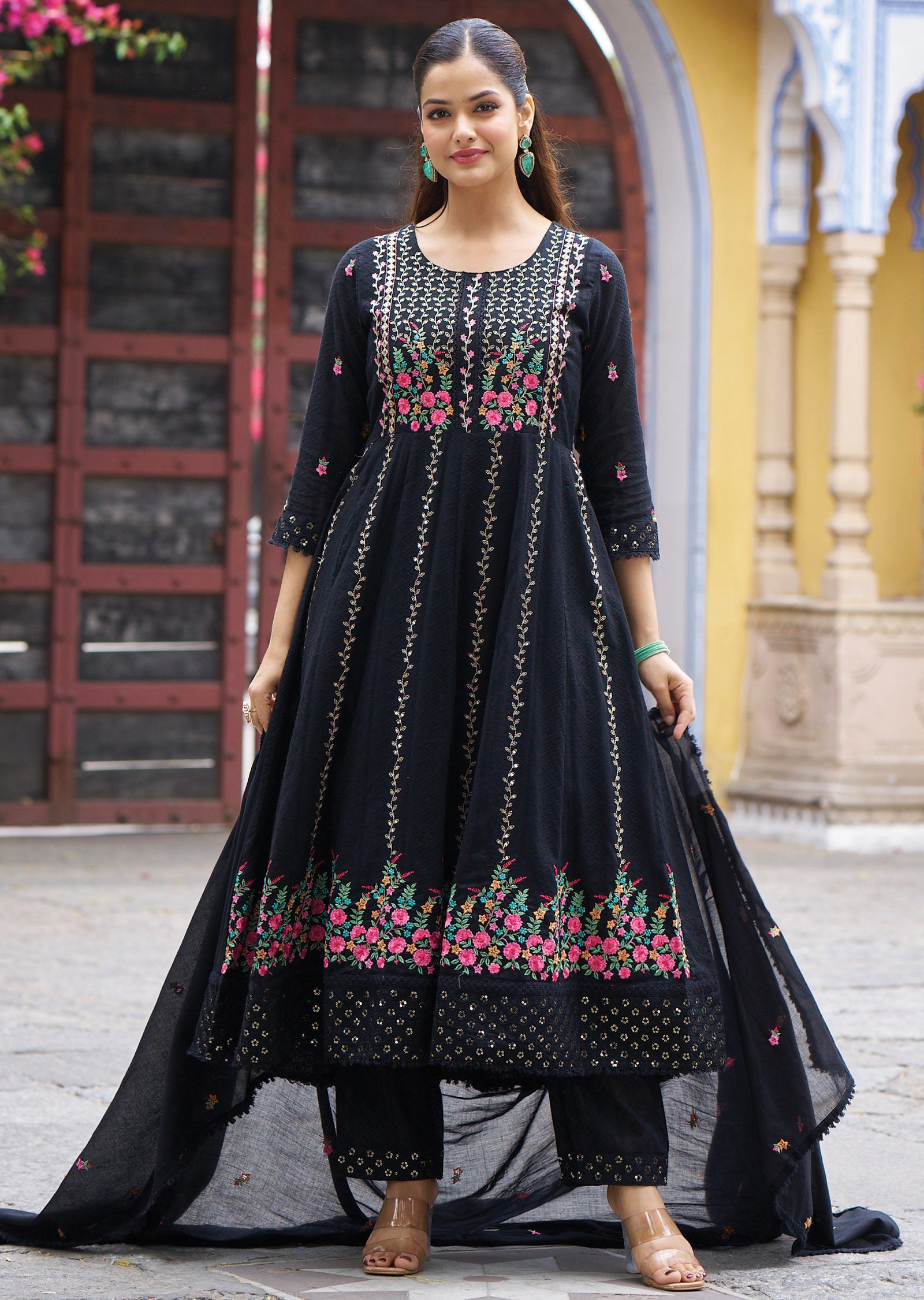 Black Cotton Anarkali Suit