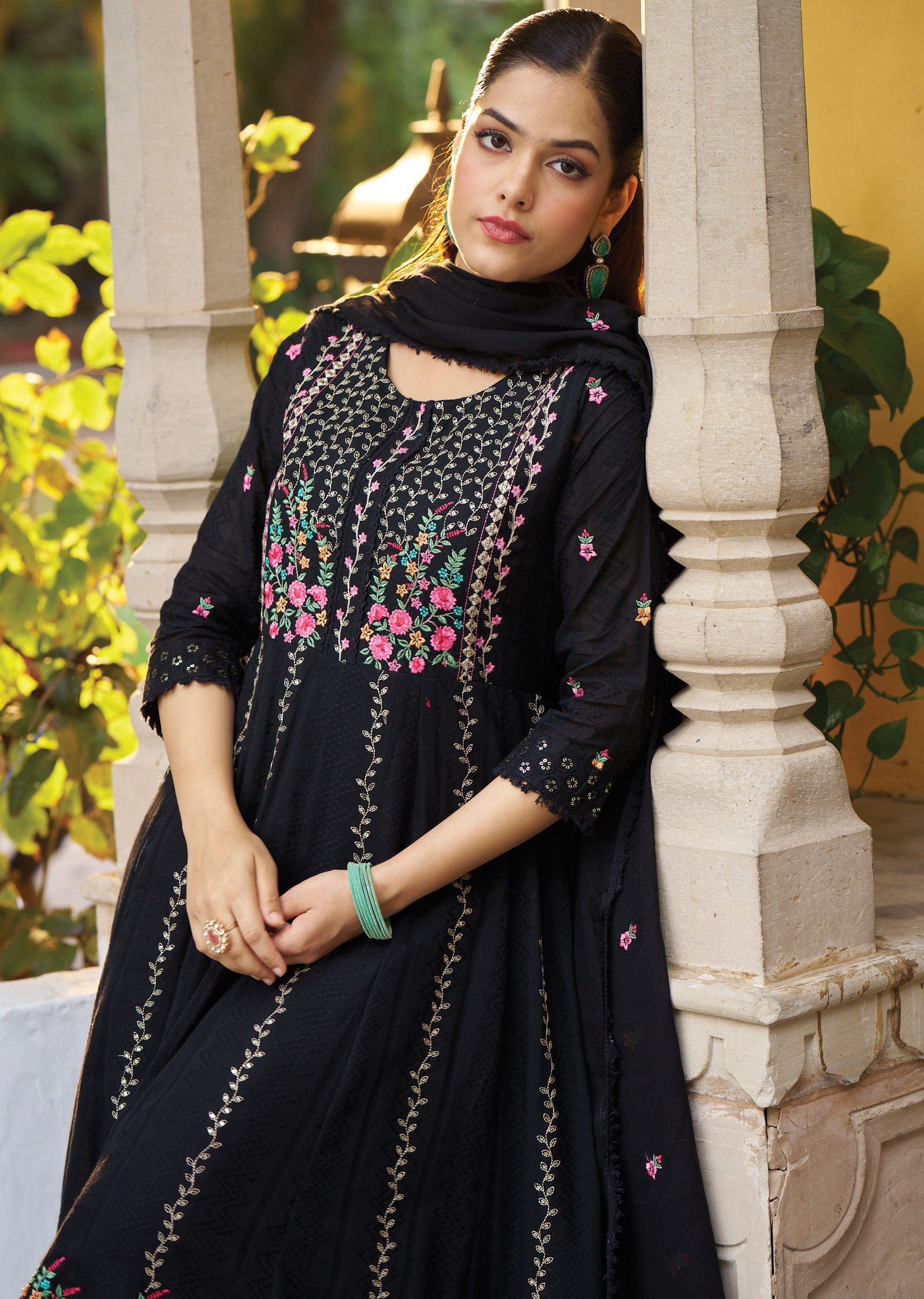 Black Cotton Anarkali Suit