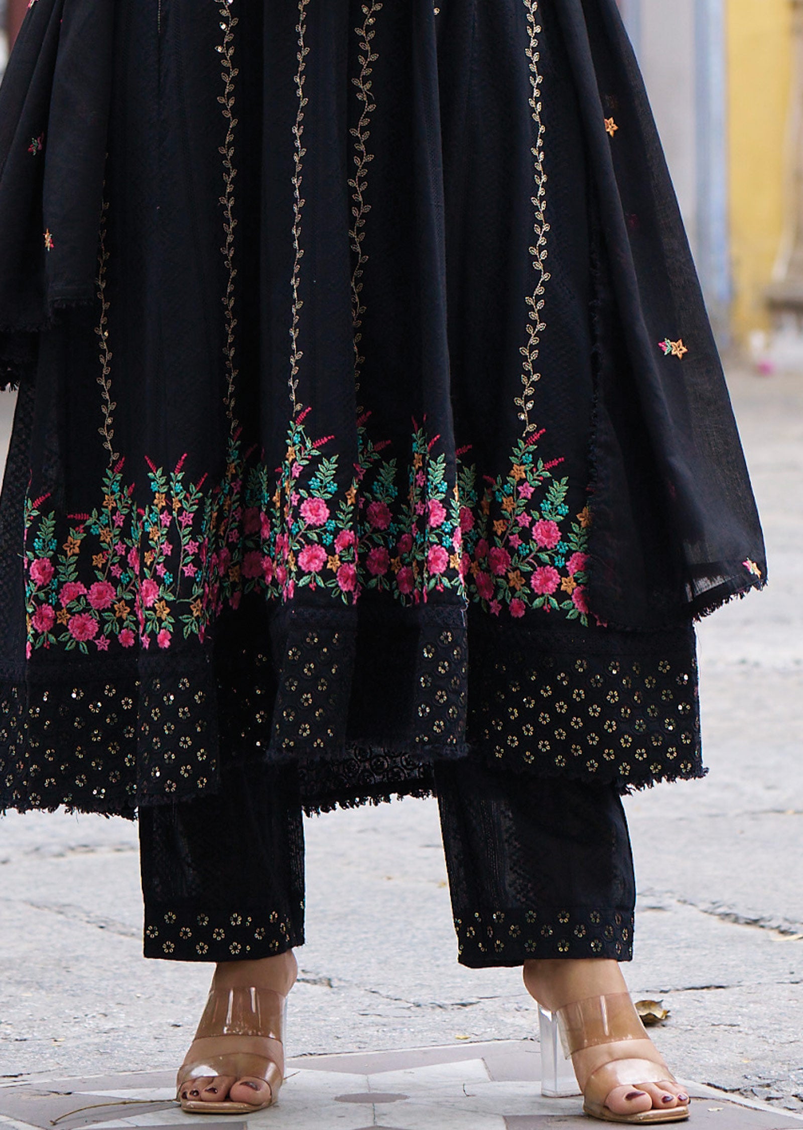 Black Cotton Anarkali Suit