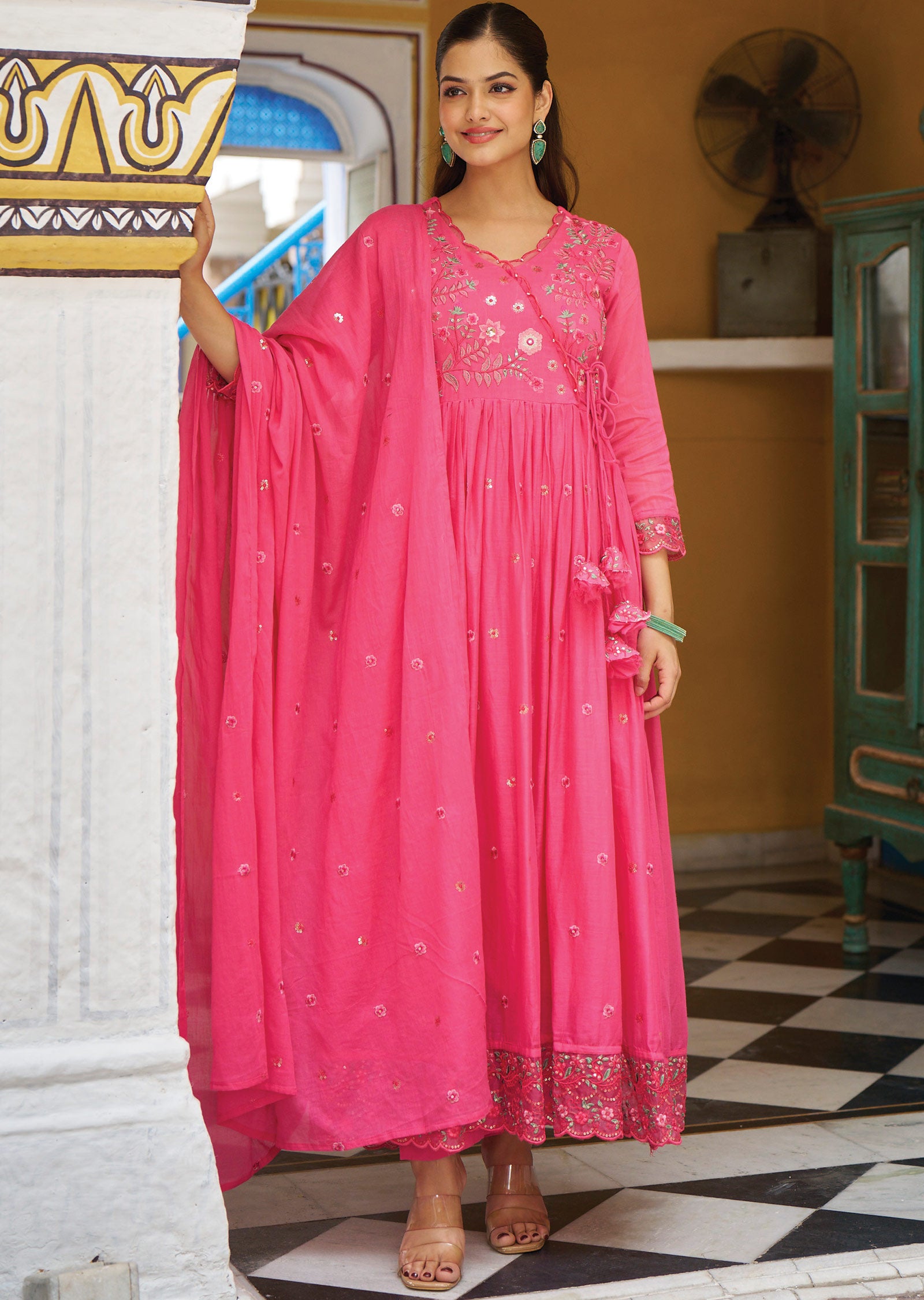 Pink Cotton Anarkali Suit