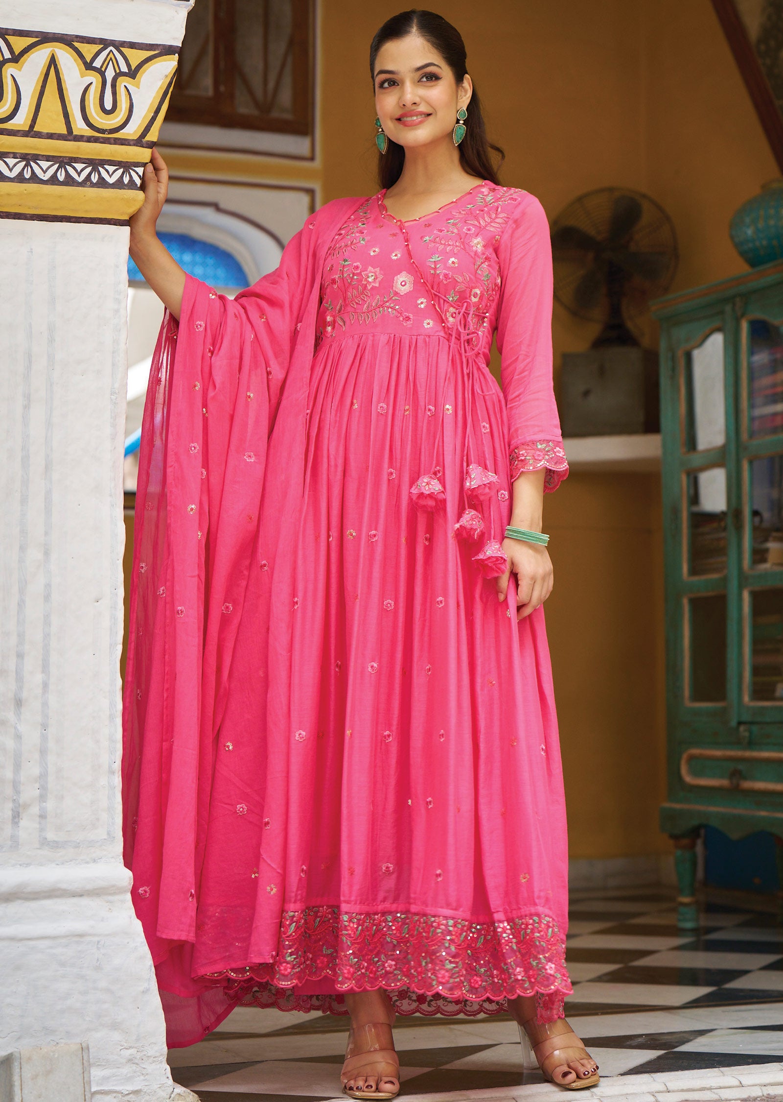 Pink Cotton Anarkali Suit