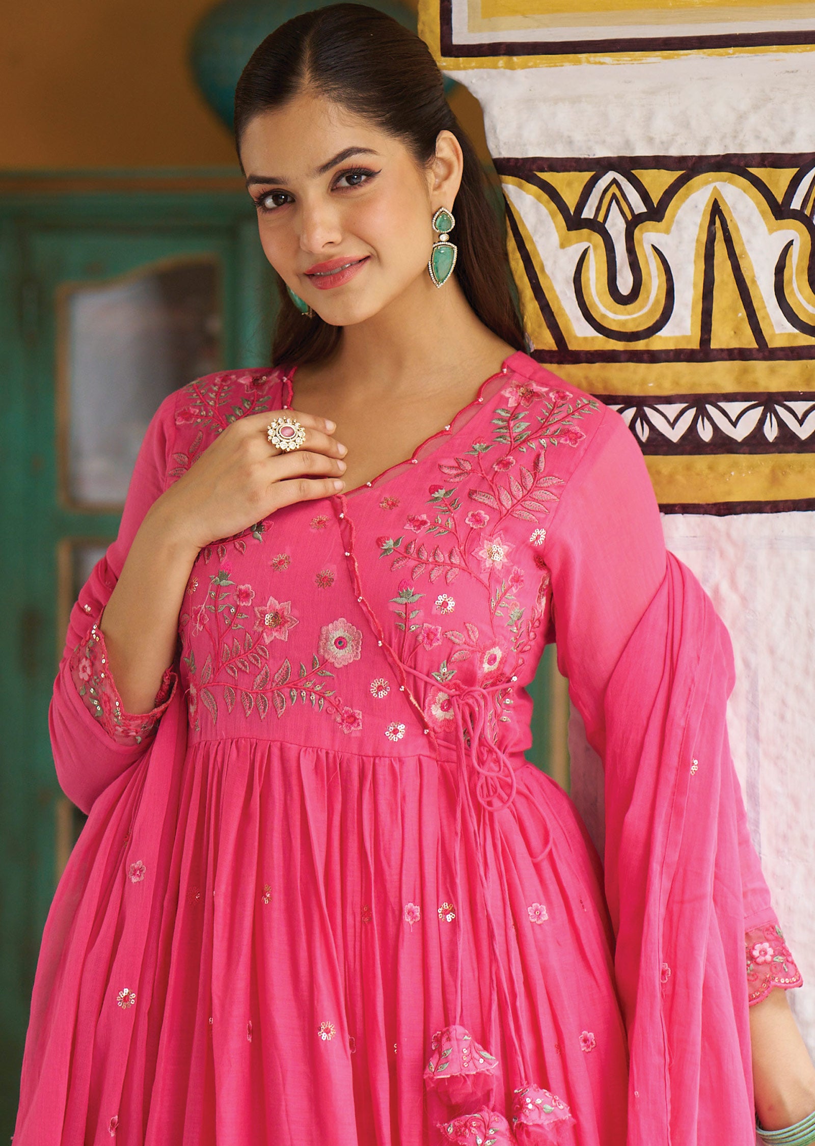 Pink Cotton Anarkali Suit