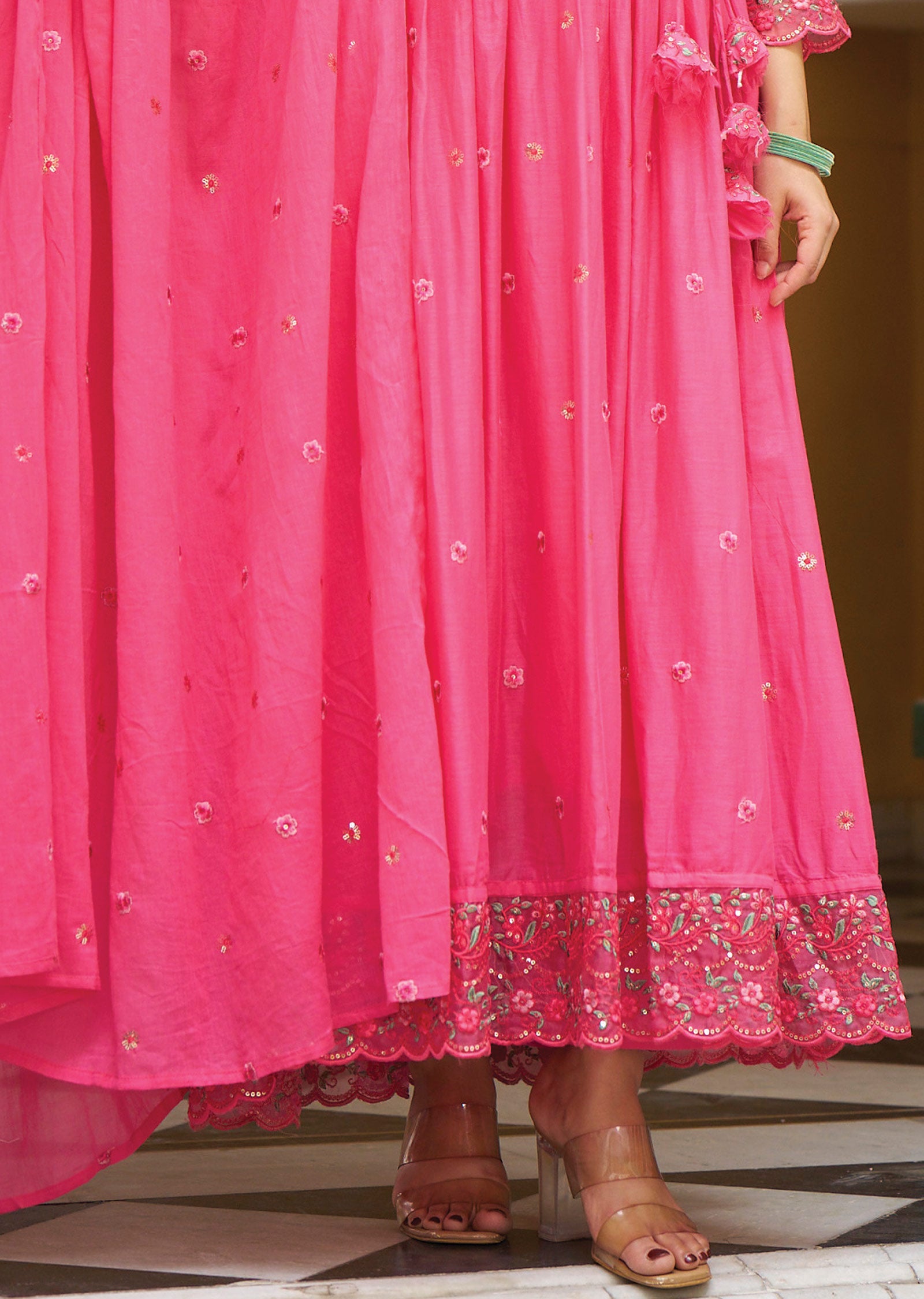 Pink Cotton Anarkali Suit