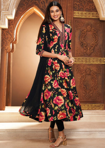 Black Soft Silk Anarkali Suit