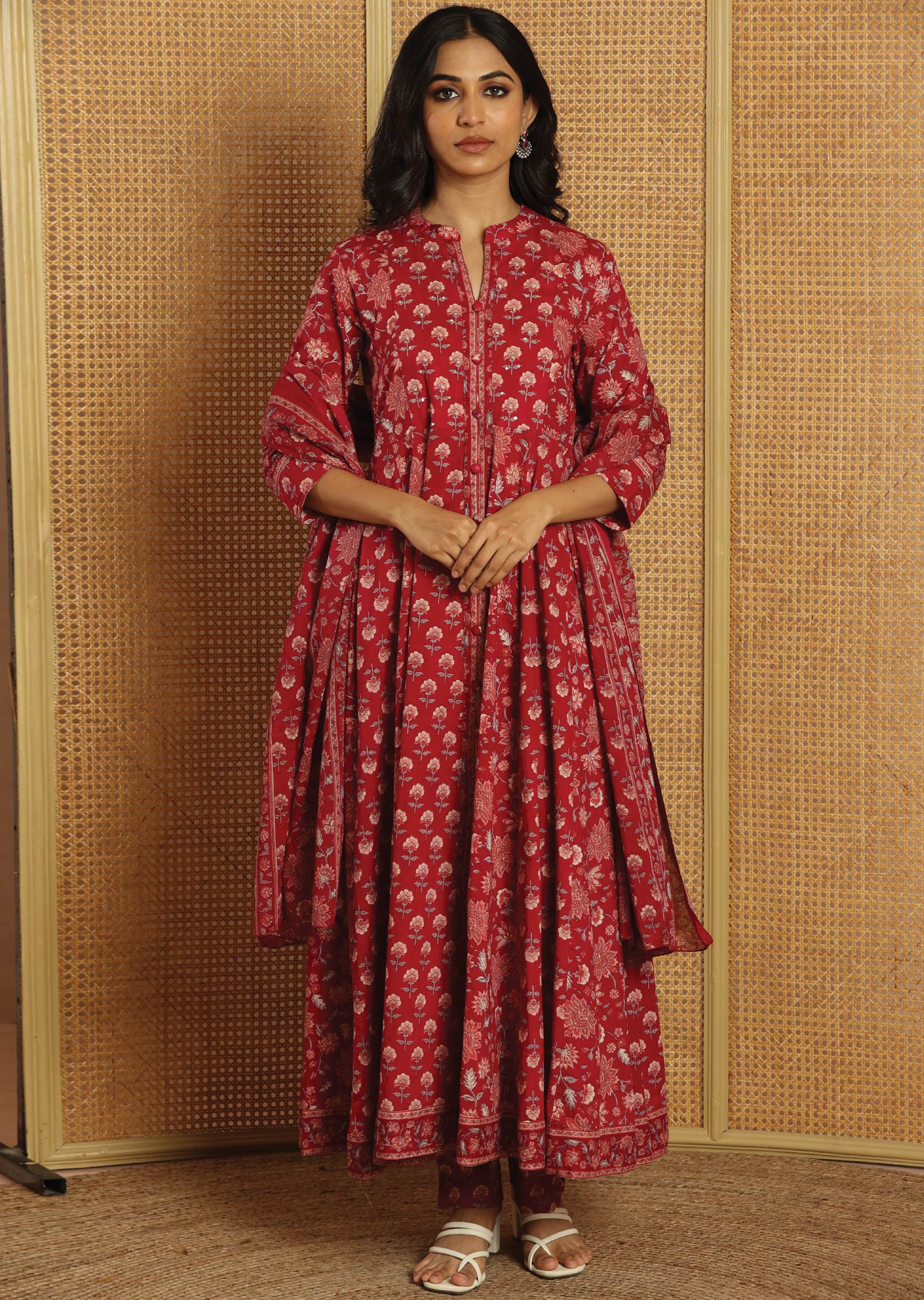Magenta Cotton Anarkali Suit