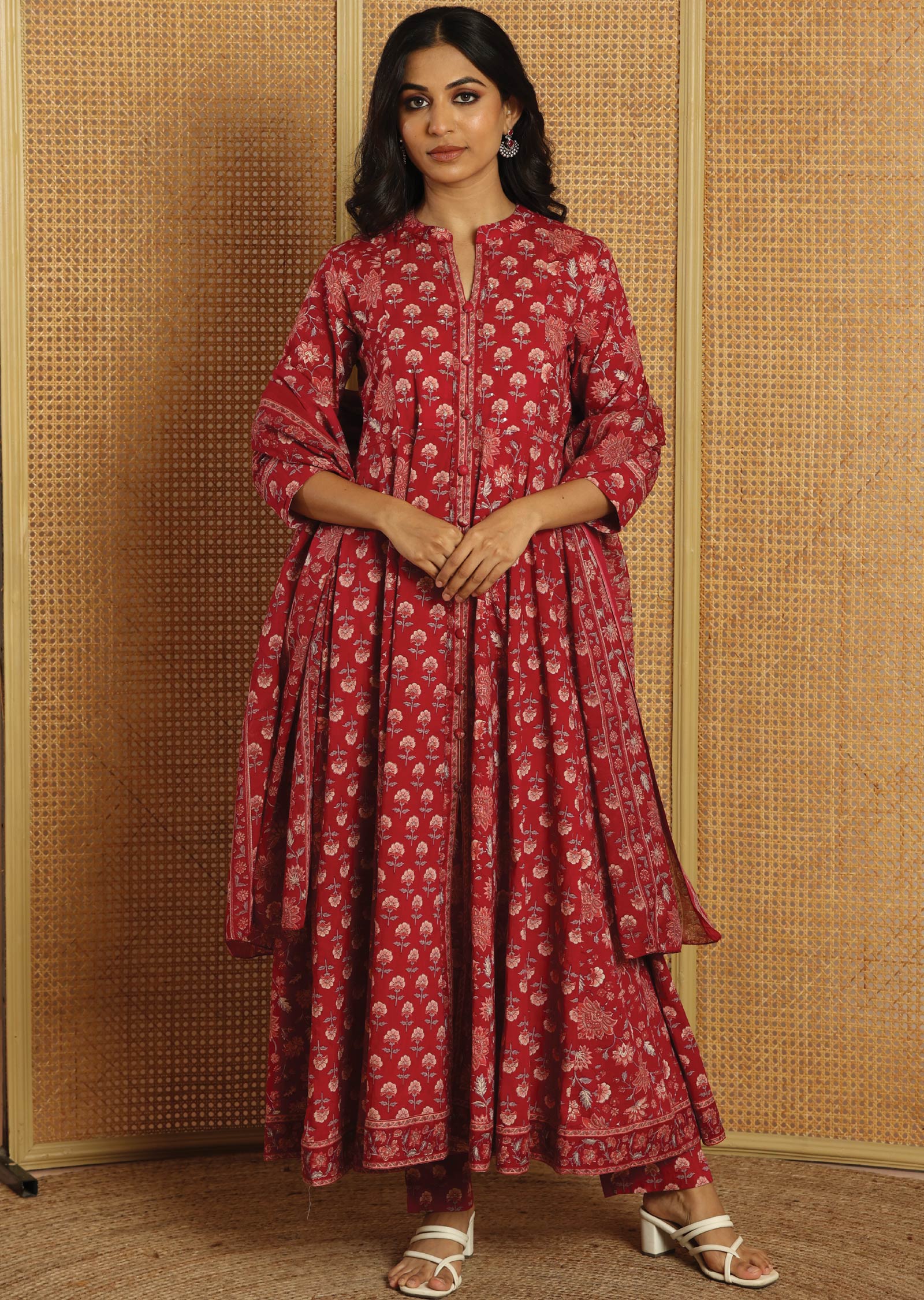 Magenta Cotton Anarkali Suit