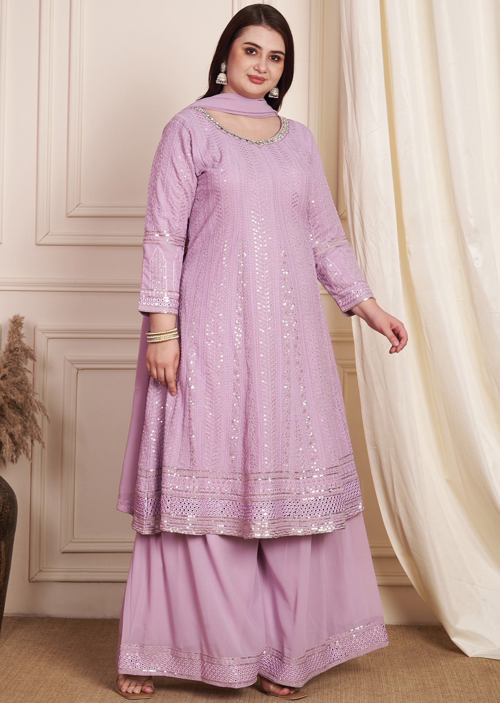 Lavender Lucknowigeorgette Anarkali Suit