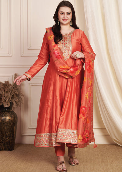 Dark Rust Soft Silk Anarkali Suit