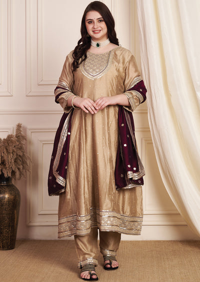 Light Brown Soft Silk Anarkali Suit