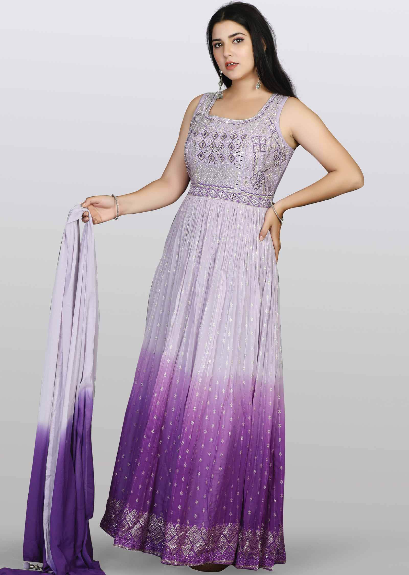Lavender/Purple Georgette Zardosi & Embroidered Anarkali