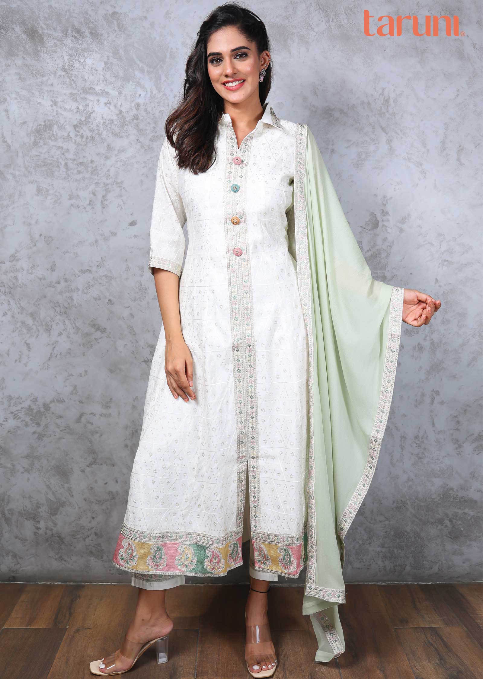 Off White Silk Embroidered Anarkali