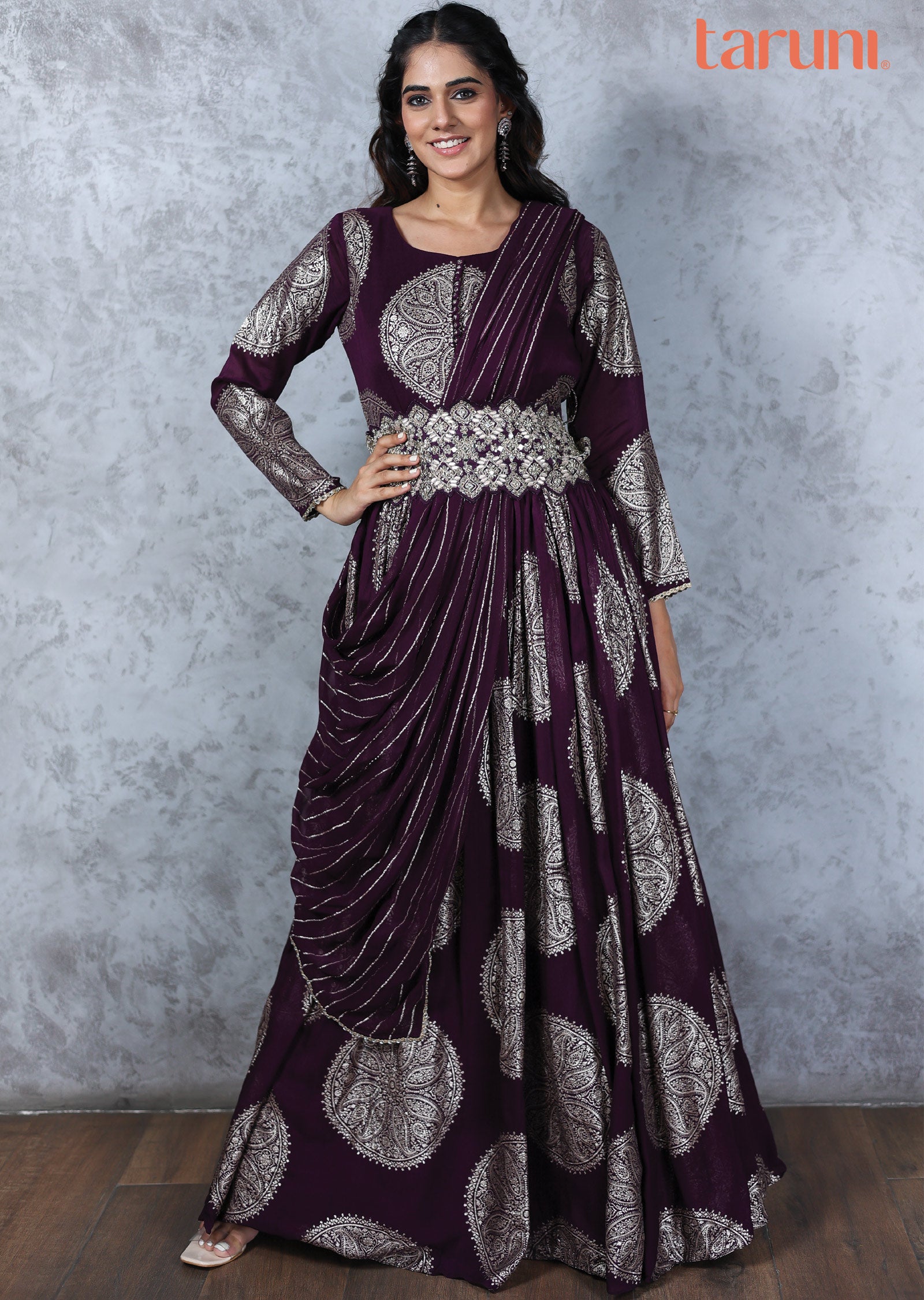 Wine Banaras georgette Embroidered Anarkali