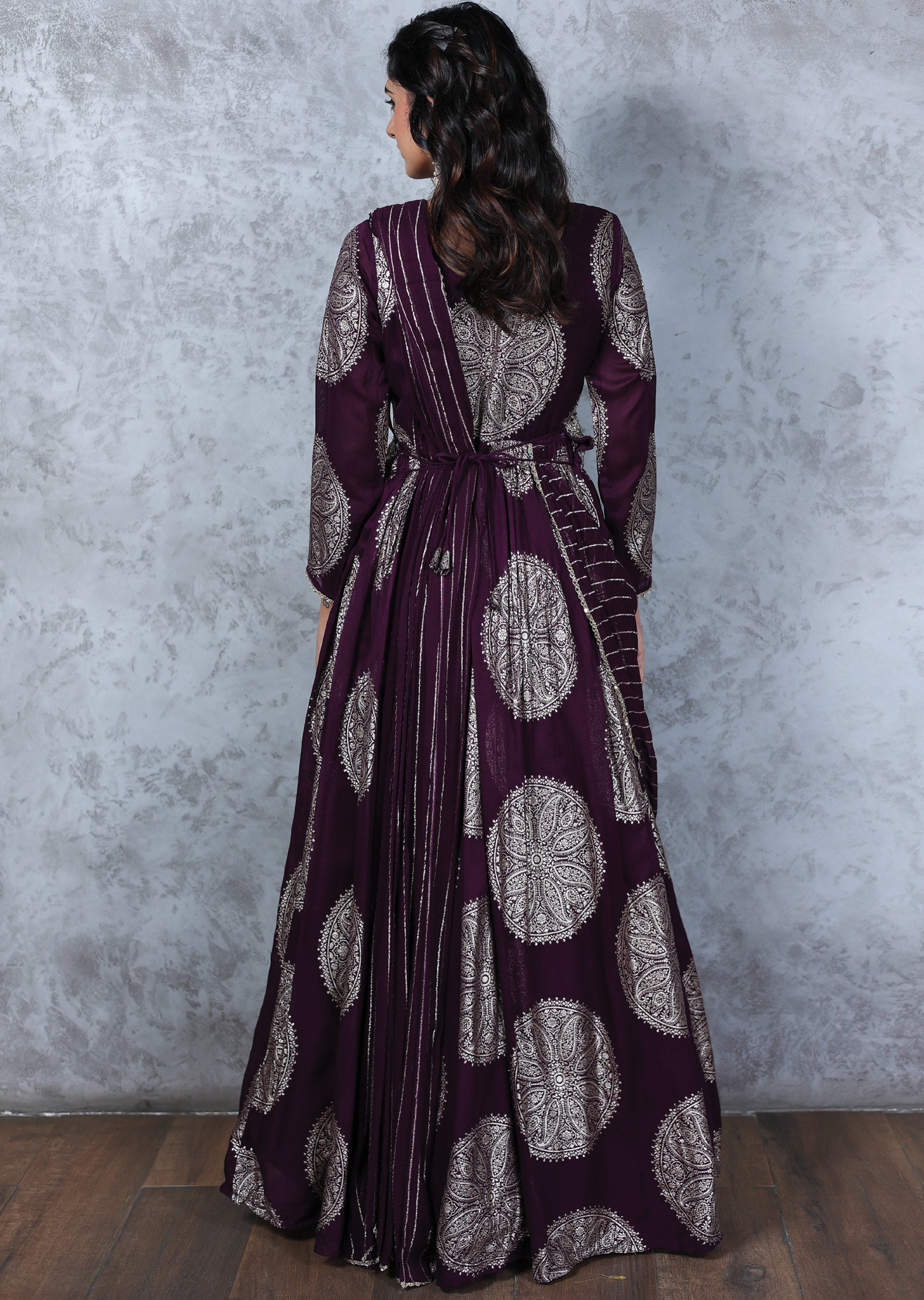 Wine Banaras georgette Embroidered Anarkali