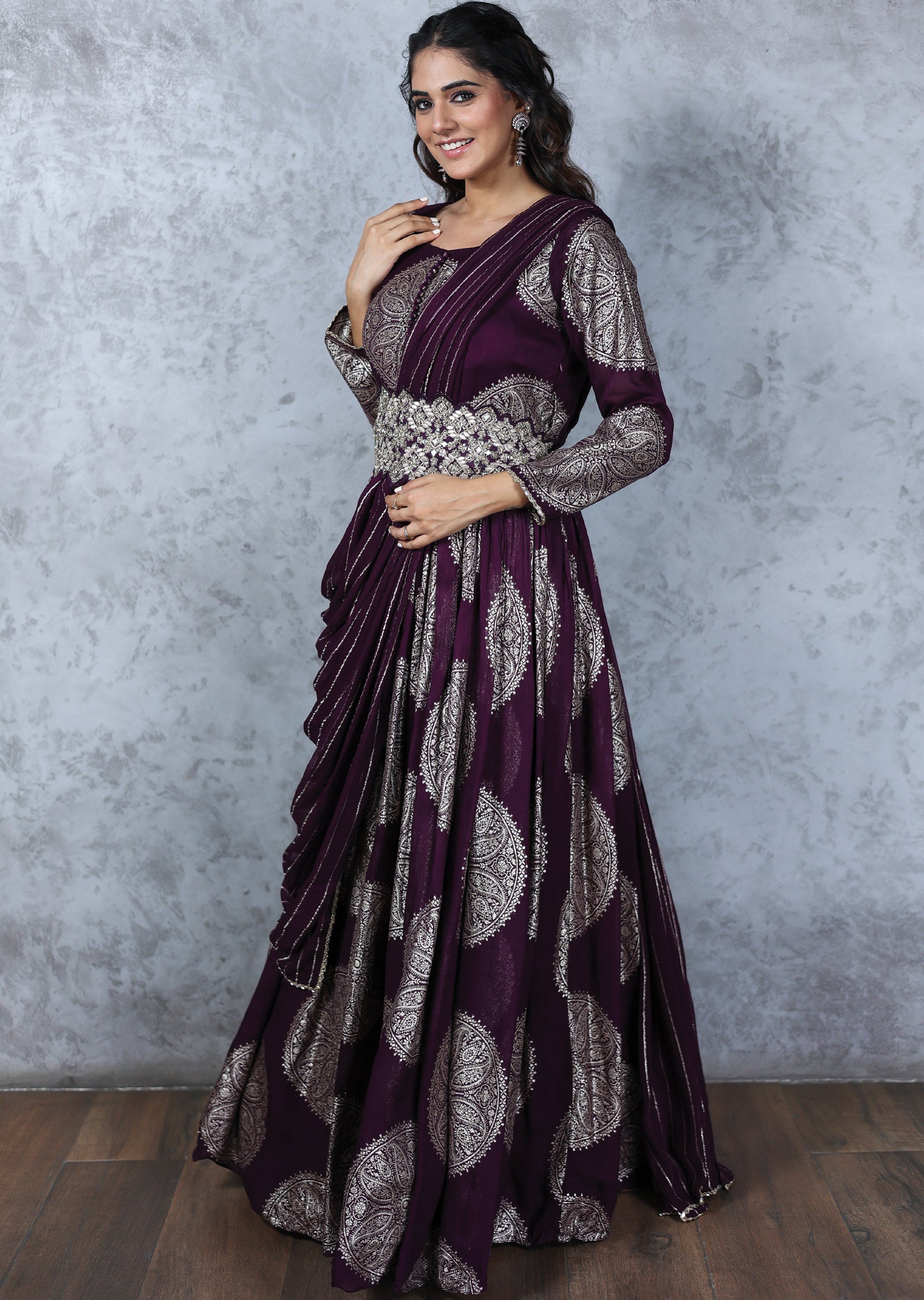 Wine Banaras georgette Embroidered Anarkali