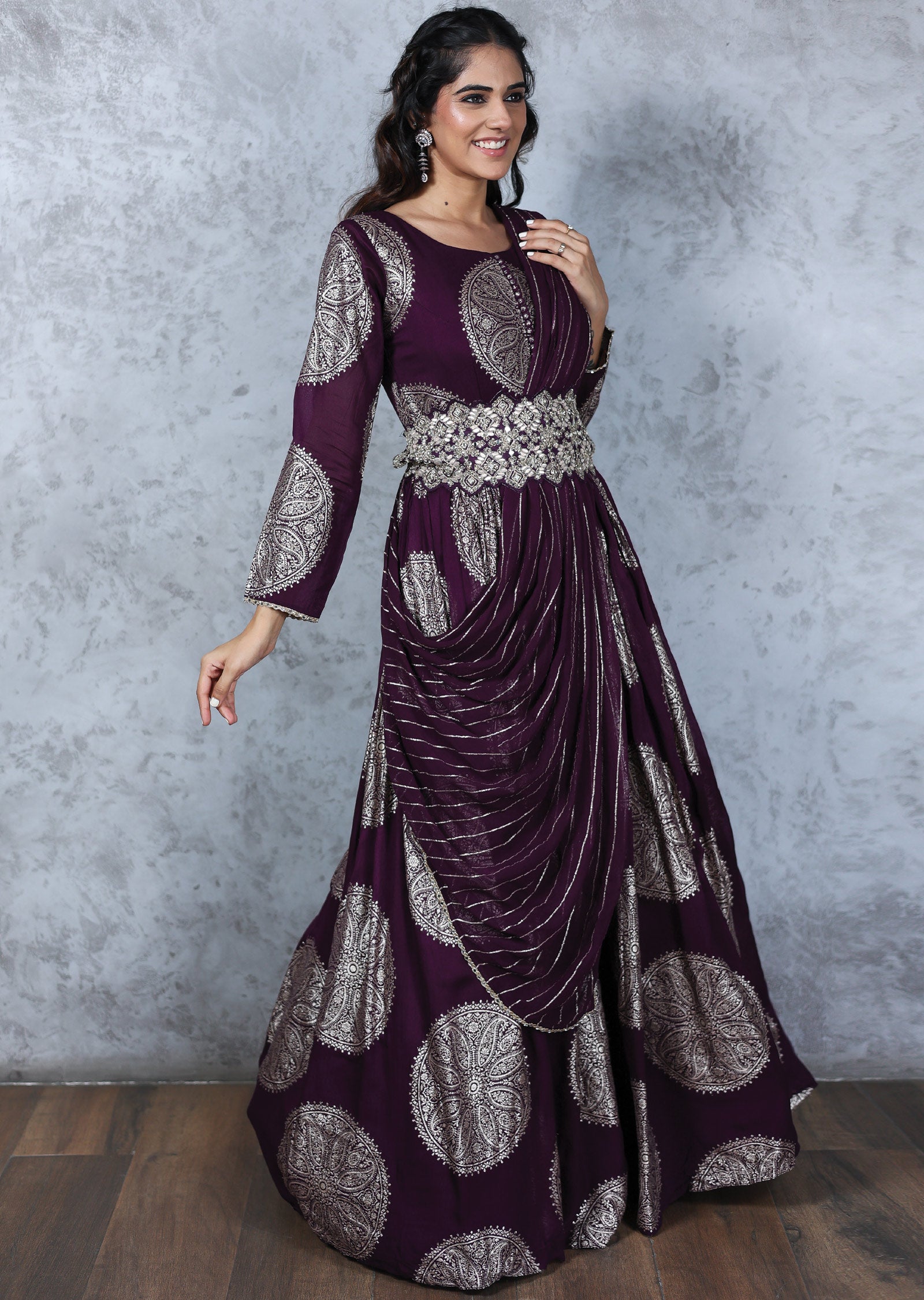 Wine Banaras georgette Embroidered Anarkali