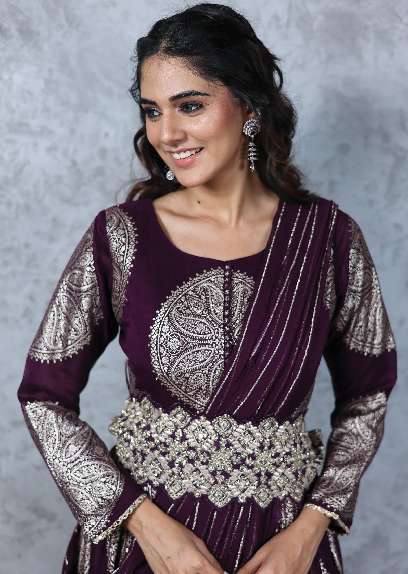 Wine Banaras georgette Embroidered Anarkali