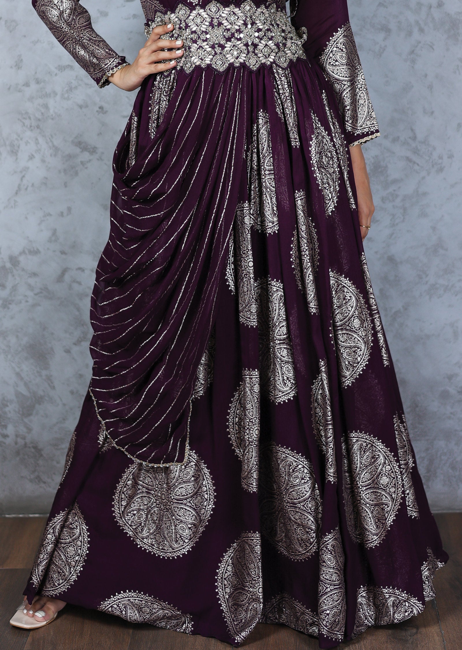 Wine Banaras georgette Embroidered Anarkali
