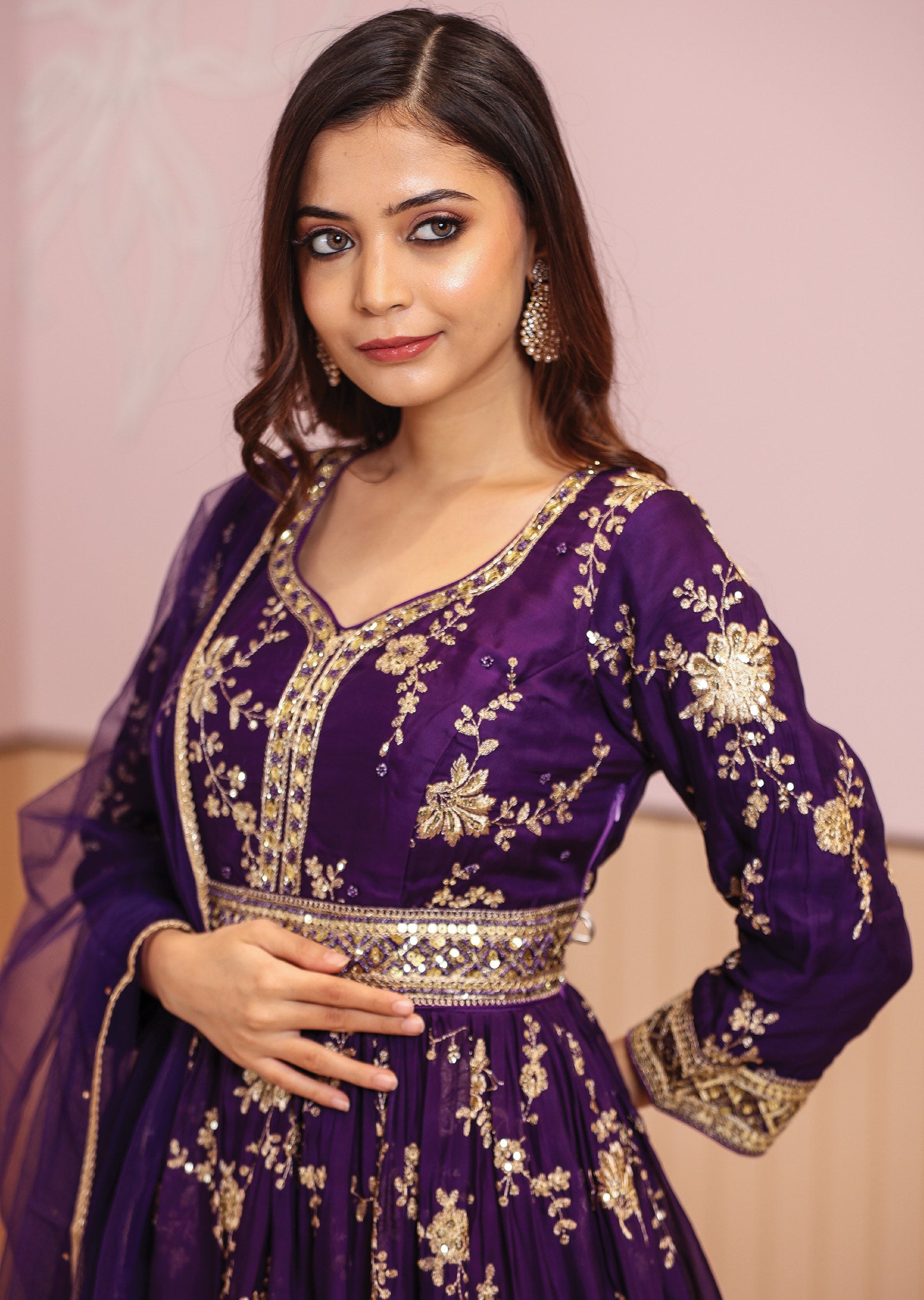 Purple Organza Embroidered Anarkali