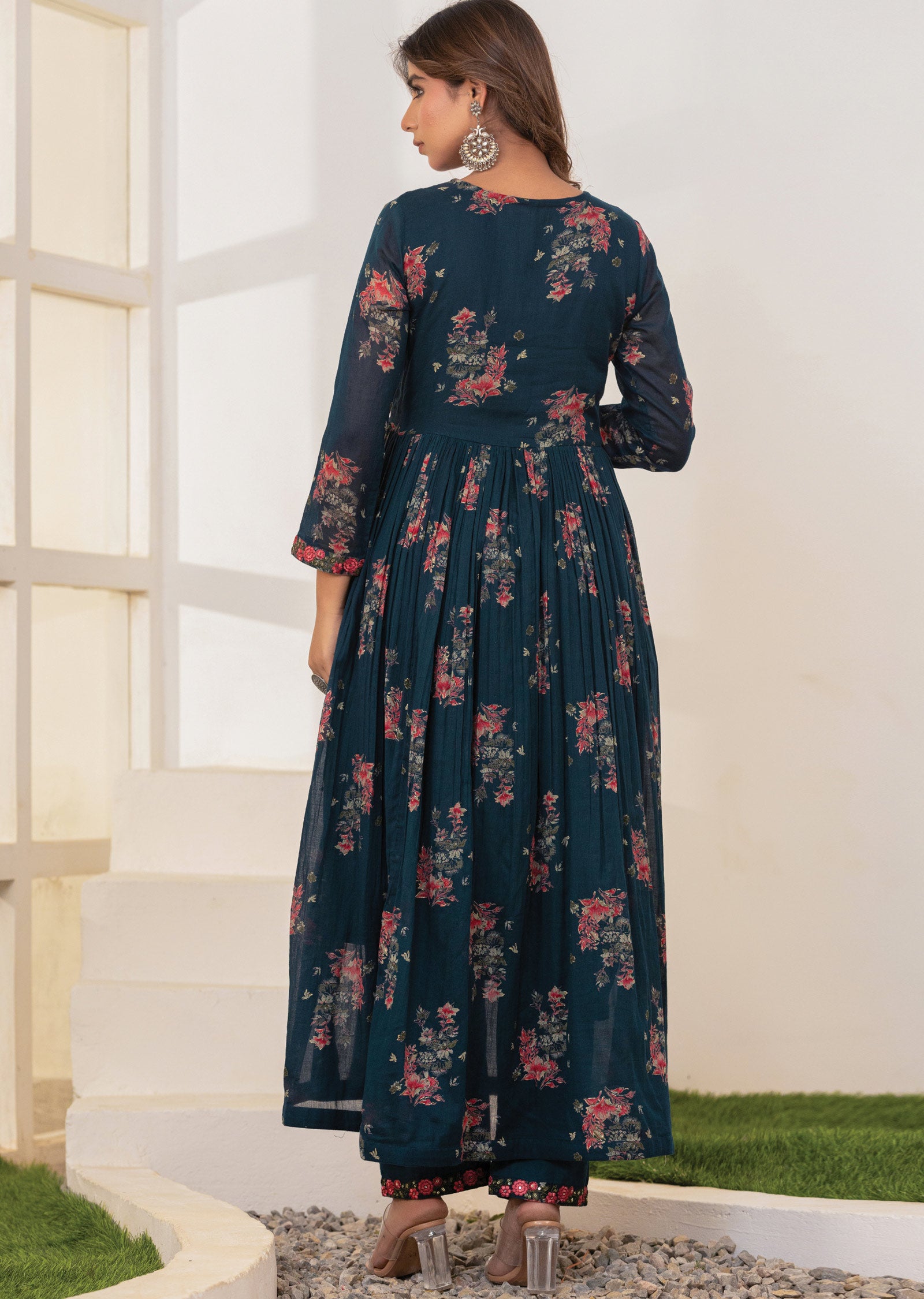 Rama Green Cotton Alia cut Anarkali