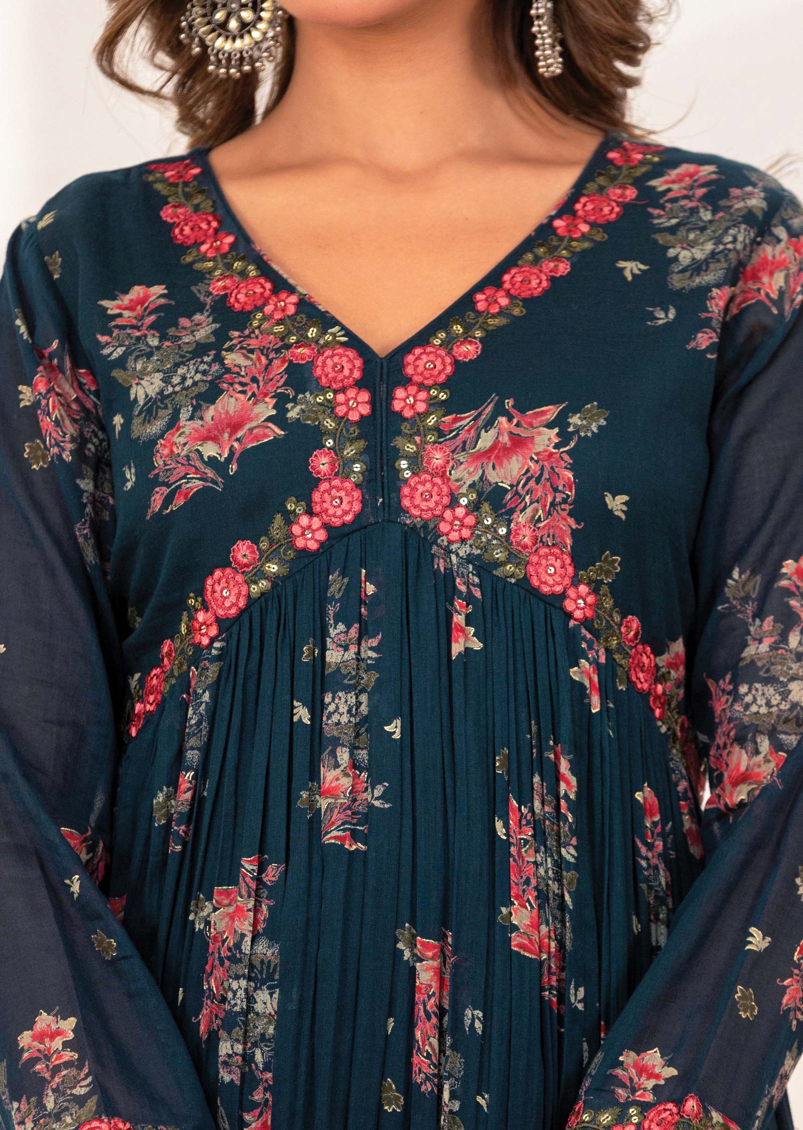 Rama Green Cotton Alia cut Anarkali